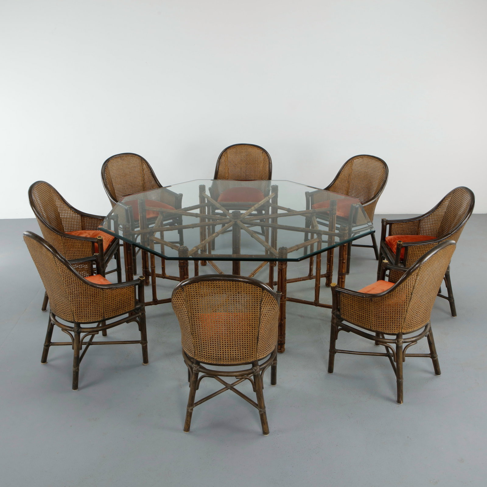 McGuire Furniture Company, Octagonal Dining Table and EightChairs, 1970s (1 of 20)