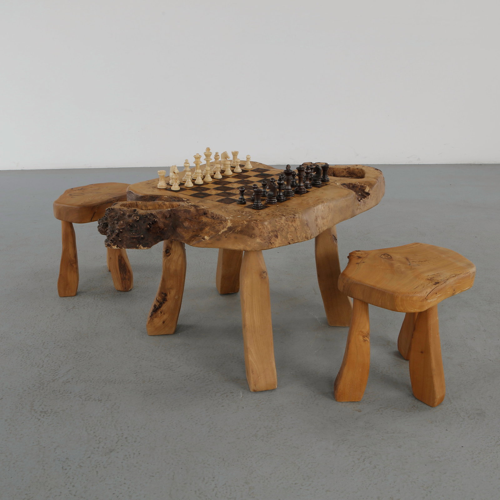 Handcrafted Rustic Wooden Chess Table Set, 1960s (1 of 20)