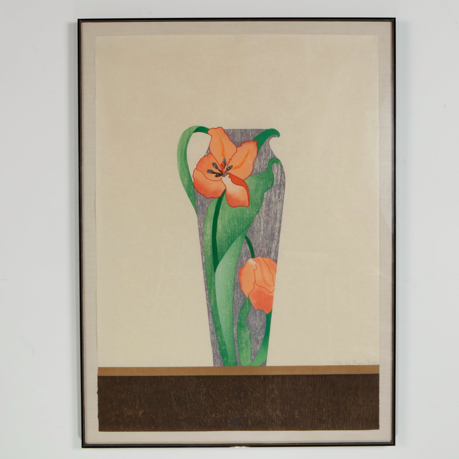 Ed Baynard, Woodcut Print The Tulip Pitcher, Signed and Number 27 of 70, 1980 (1 of 6)