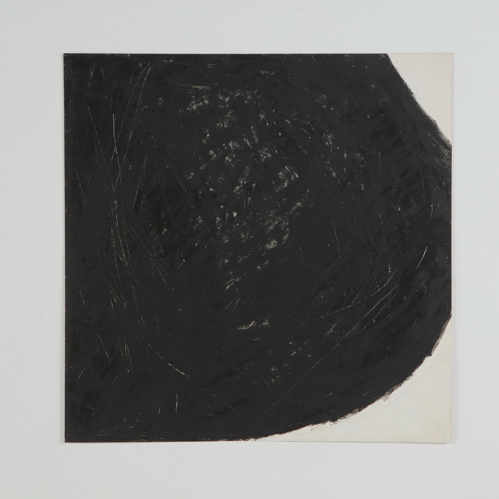 Maurice Perrenoud, Oil on Illustration Board, 1960s: This oil on illustration board composition explores contrast through intersecting dark masses and lighter passages. The textured surface reveals deliberate layering and reworking. A compelling study i
