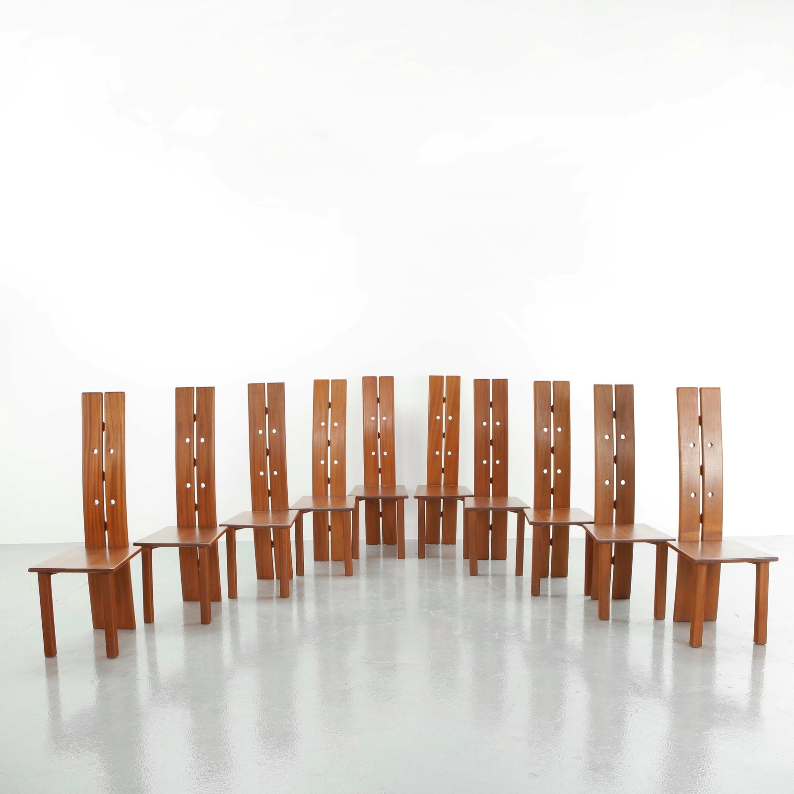 Set of Ten High Back Wood Dining Chairs in the style of Pierre Chapo, 1960s - 2