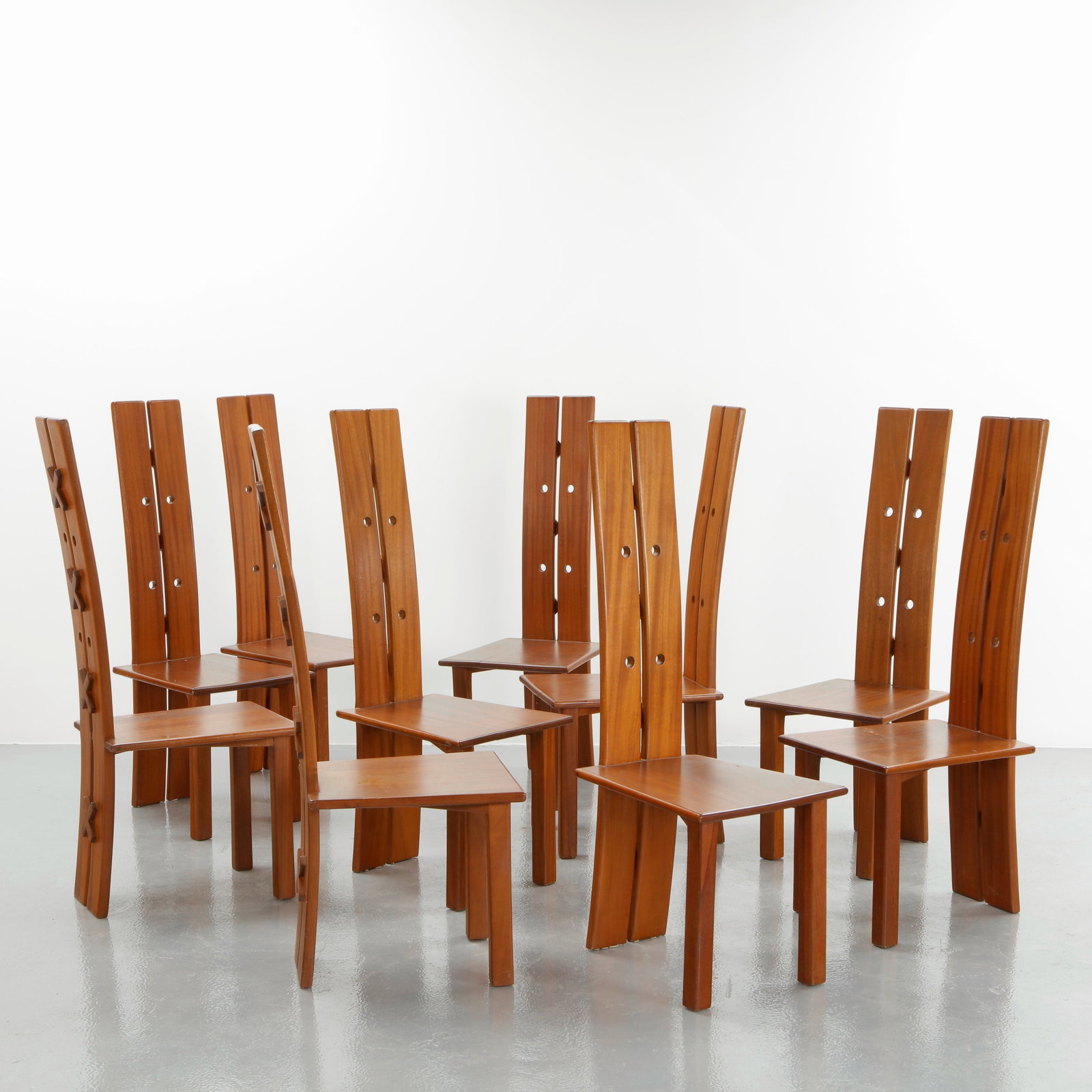 Set of Ten High Back Wood Dining Chairs in the style of Pierre Chapo, 1960s - 3