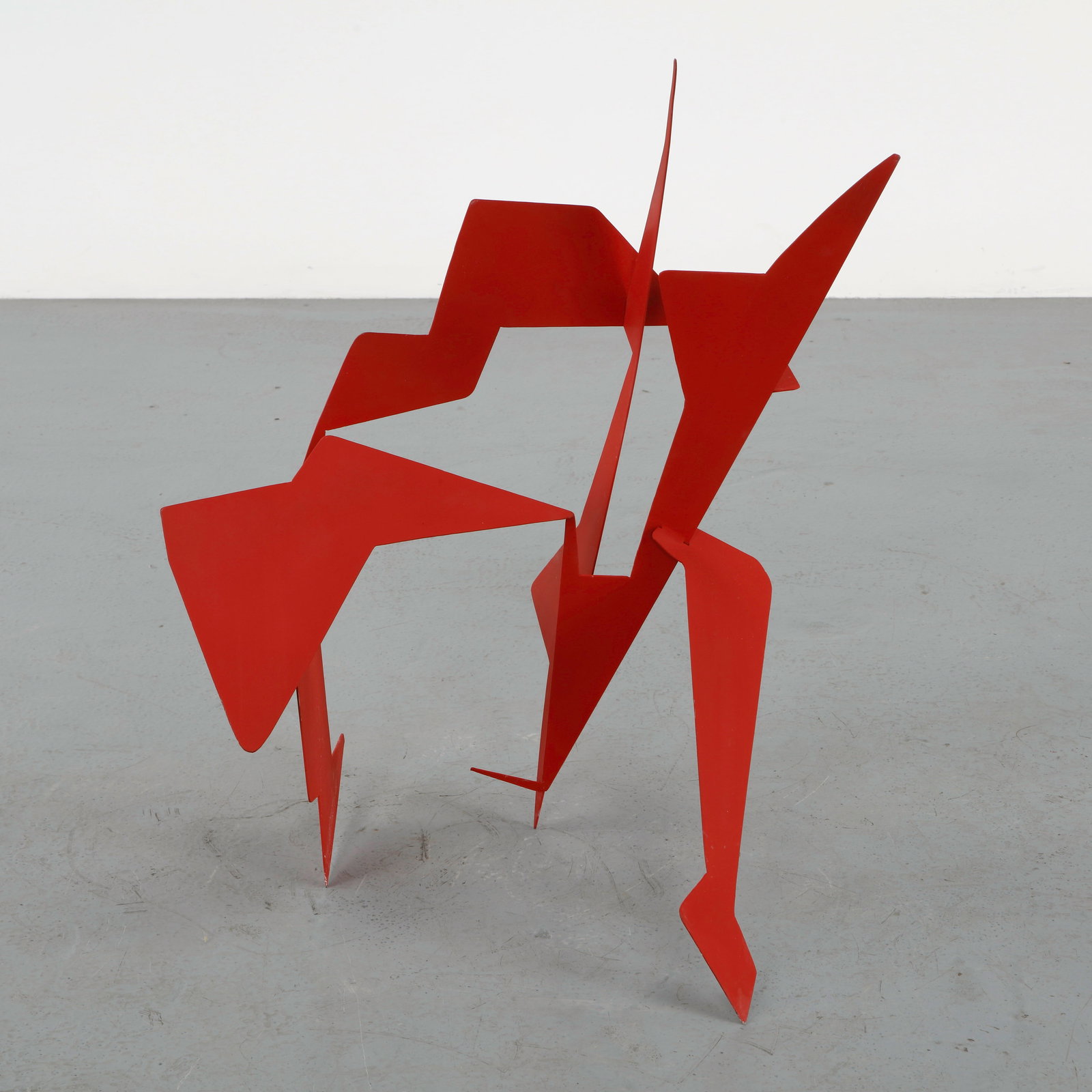 Philippe Makhloof, Metal Sculpture, 1980s: Sculptural work in cut and folded metal, featuring a rhythmic interplay of sharp lines and negative space. Executed with precision, emphasizing the artist architectural sensibility. Height: 31.5 in. L