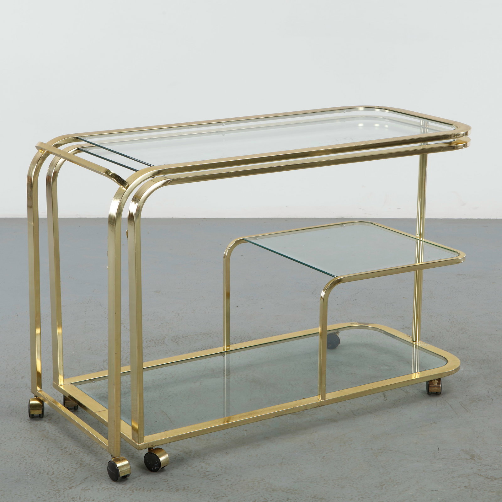 Milo Baughman, Expanding Brass Frame Swivel Bar with Glass Top (1 of 20)