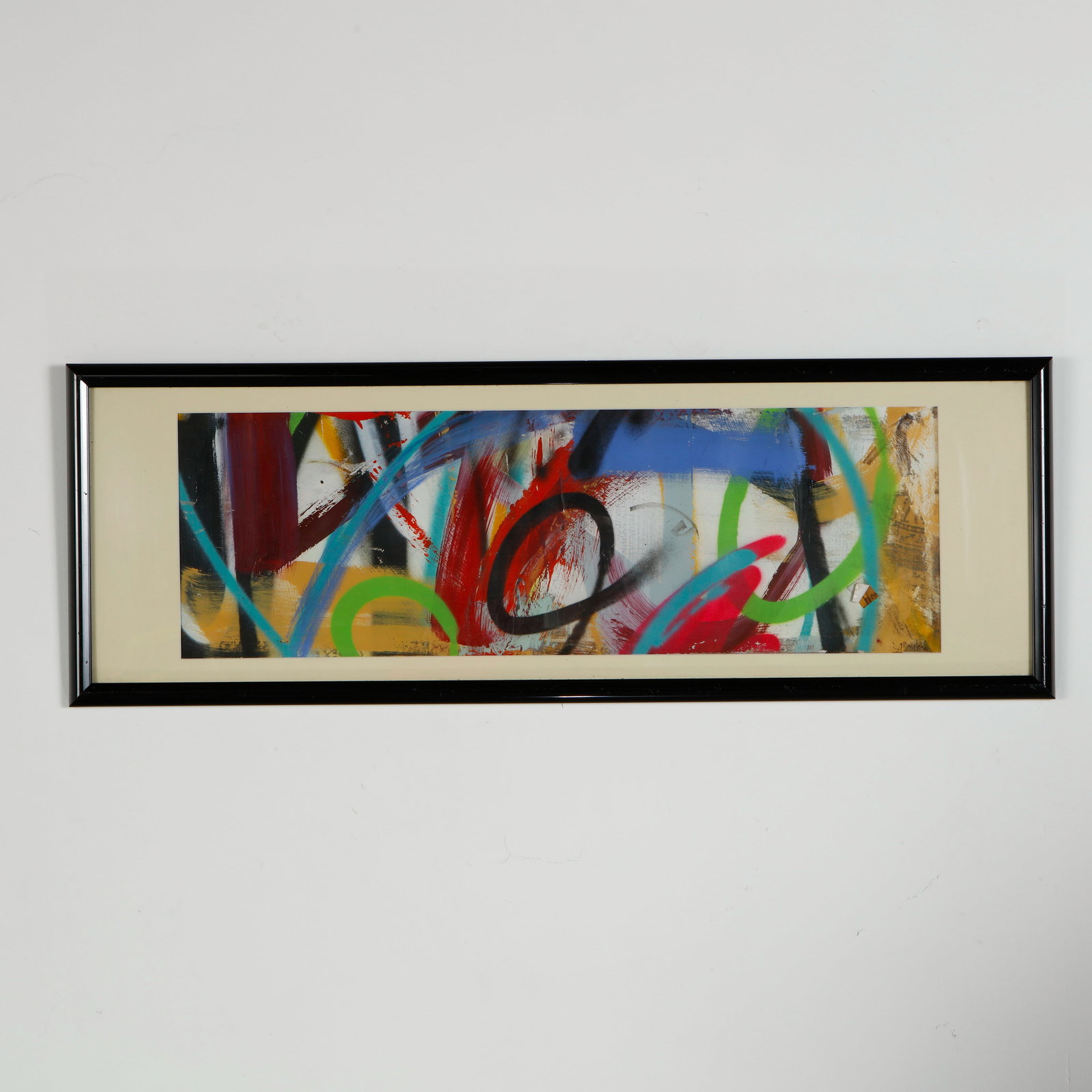 John Macki, Painting: Featuring energetic gestural brushwork and vivid layered color fields, this composition exemplifies John Macki expressive abstract vocabulary. The elongated panoramic format enhances the dynamic movem