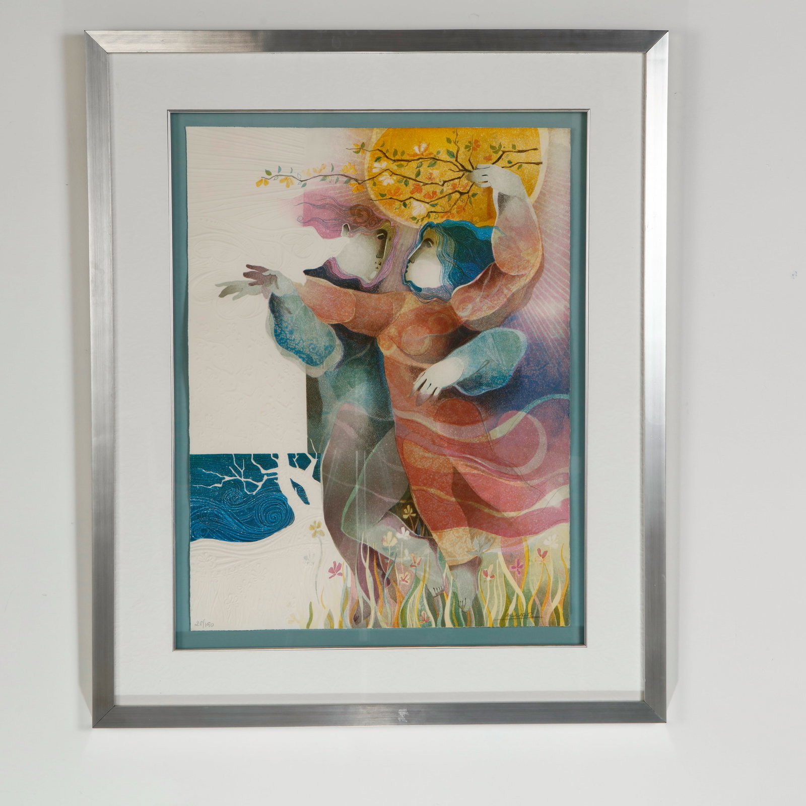 Alvar Sunol, Le Temps de Nos Jours, Midi, Lithograph, Signed and NumberÂ 28 of 190: Signed and numbered lithograph by Alvar Sunol featuring the artist's dreamlike figurative language rendered in luminous tones and fluid layered forms. The composition balances poetic symbolism wit