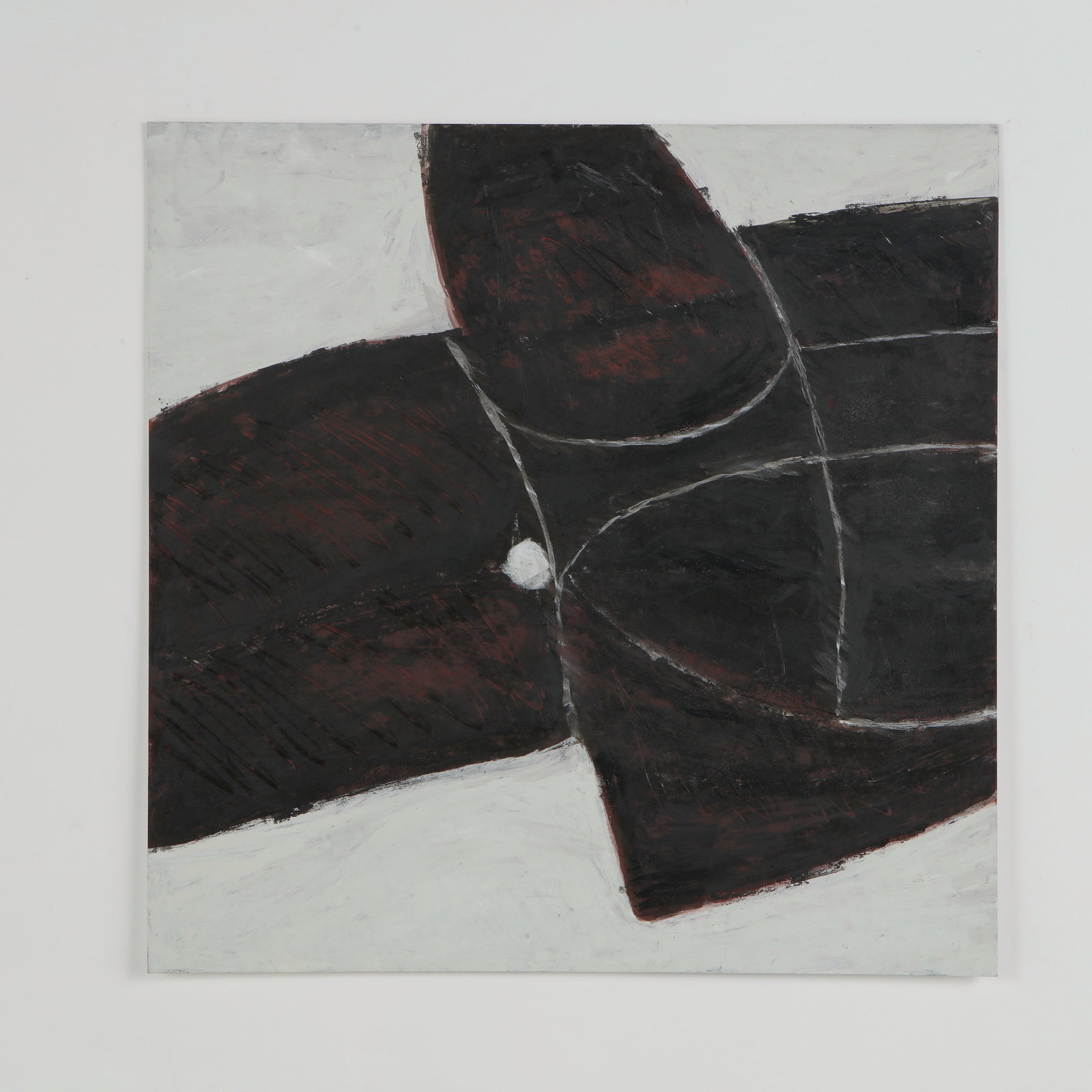 Maurice Perrenoud, Oil on Illustration Board, 1960s: Rendered in oil on illustration board, this work presents sweeping curved forms articulated by incised lines and tonal shifts. The composition conveys both weight and movement. A refined example of Pe