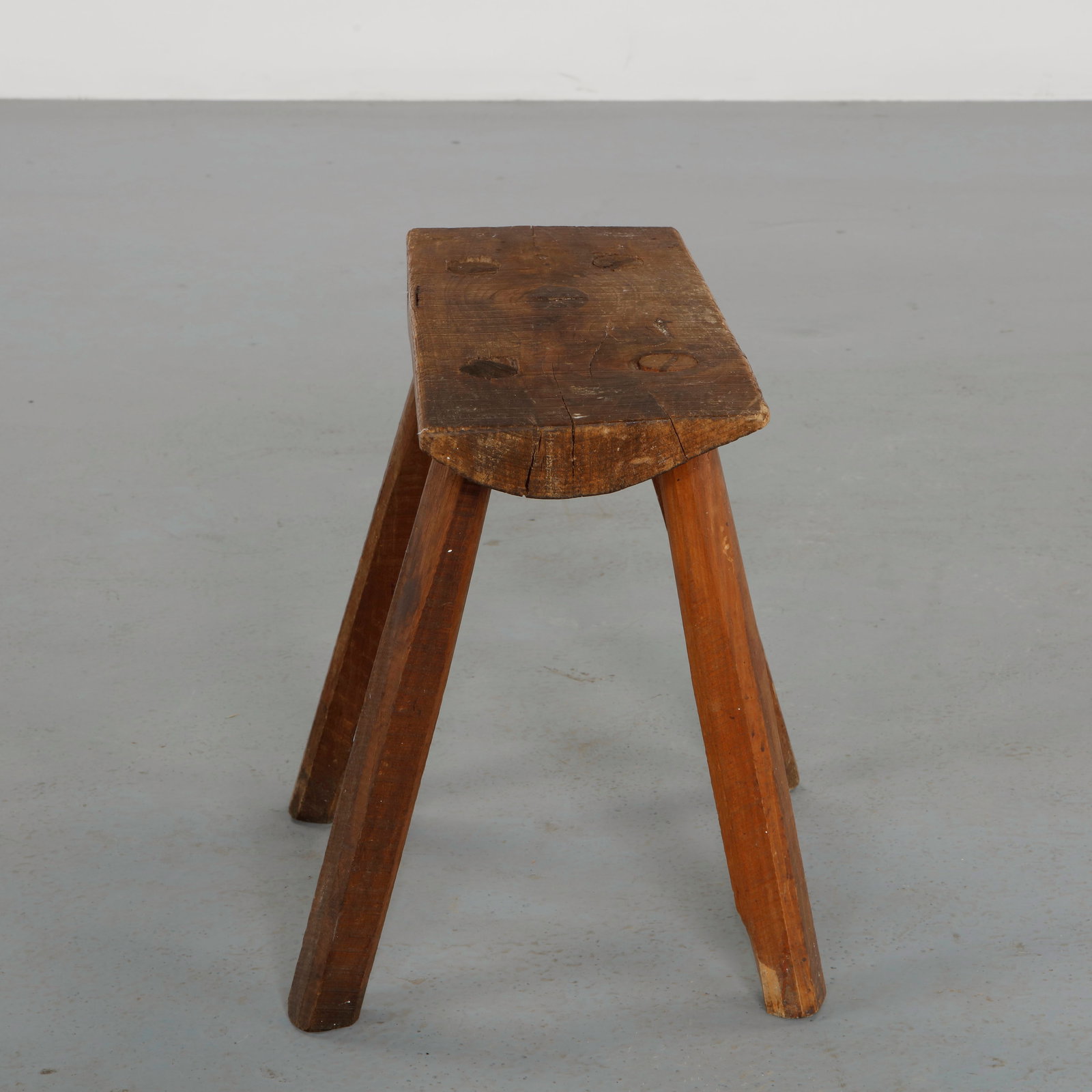 Brutalist Rectangular Solid Wood Stool, 1960s+A116 - 3