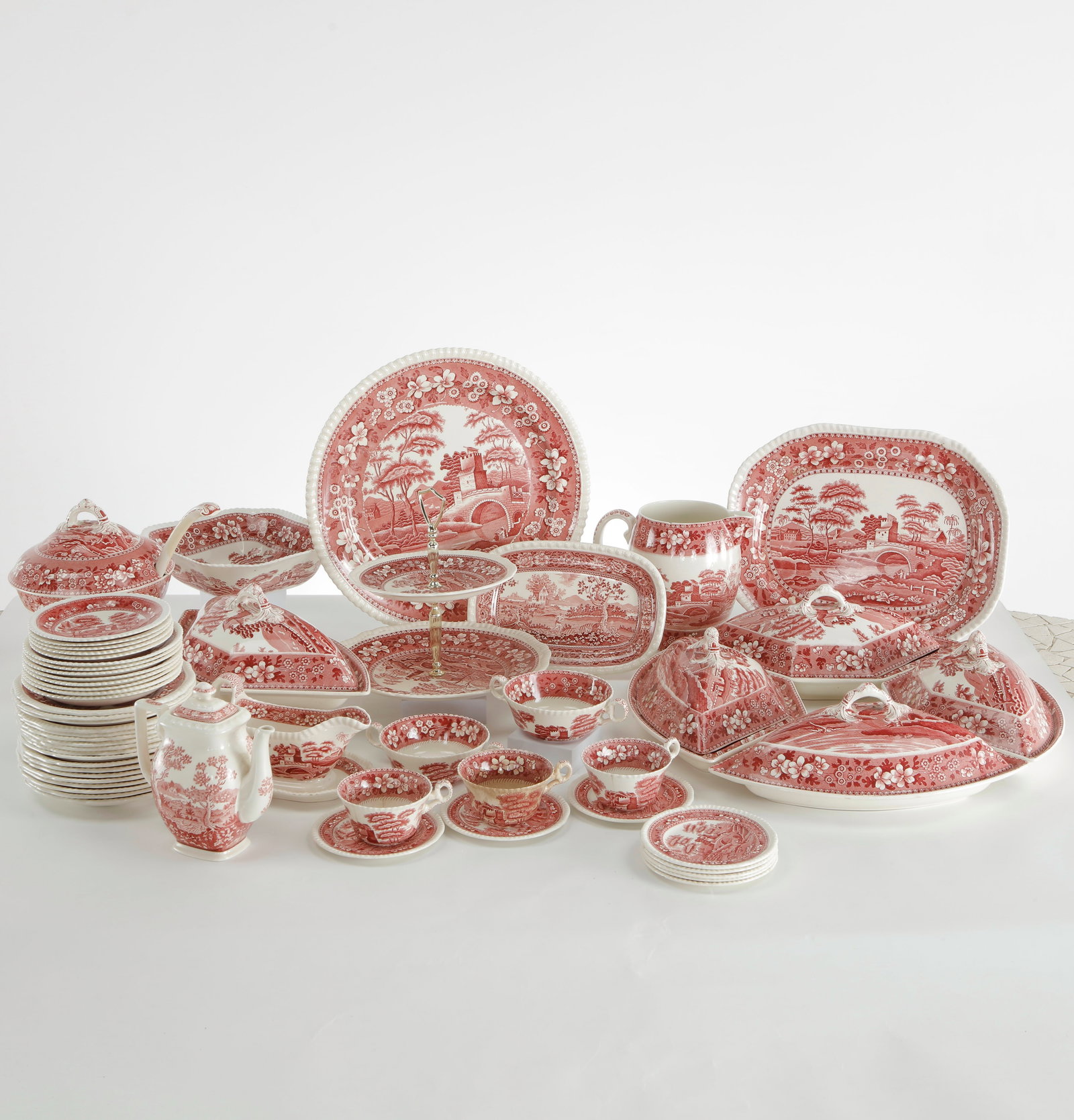 Copeland Spode Tower Red and White Transferware Porcelain Dinner Set (1 of 20)