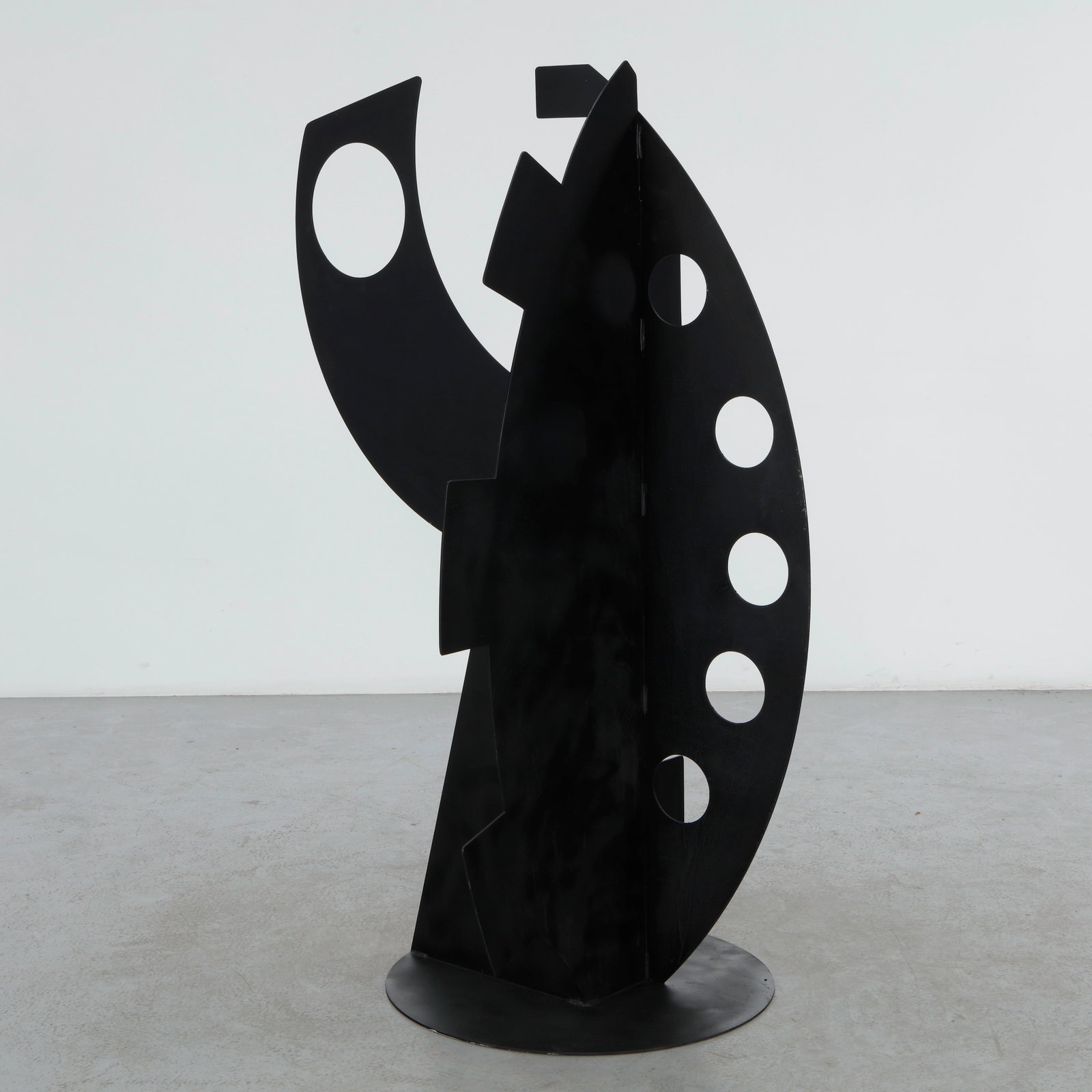 Philippe Makhloof, Abstract Metal Sculpture, 1980s: Featuring intersecting planes and pierced geometric forms, this welded steel sculpture reflects Philippe Makhloofâ€™s exploration of positive and negative space. The rhythmic composit