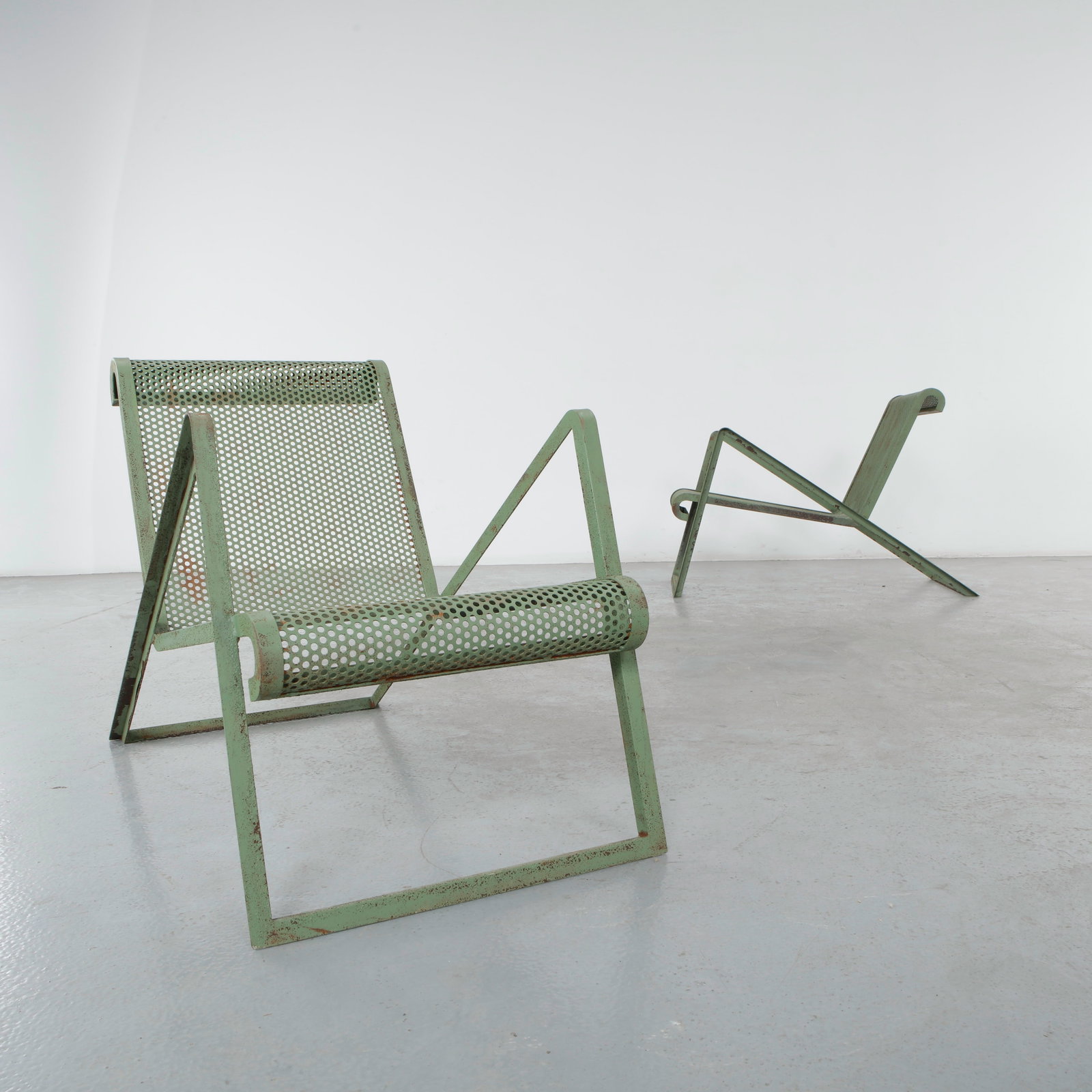 Pair of Green Metal Chairs attributed to Jean Royere, 1960s (1 of 20)