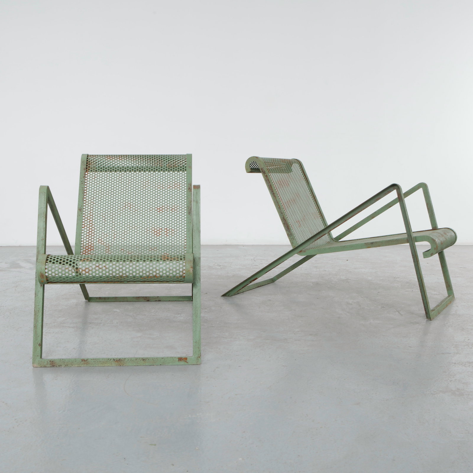 Pair of Green Metal Chairs attributed to Jean Royere, 1960s (1 of 19)