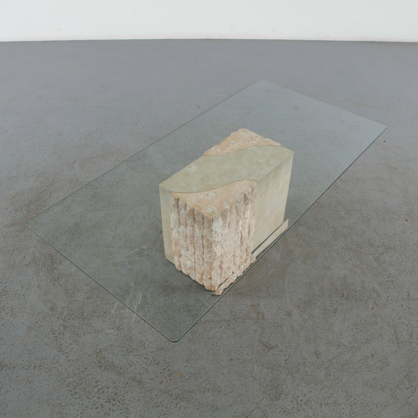 Rectangular Glass Coffee Table with Travertine Base - 10