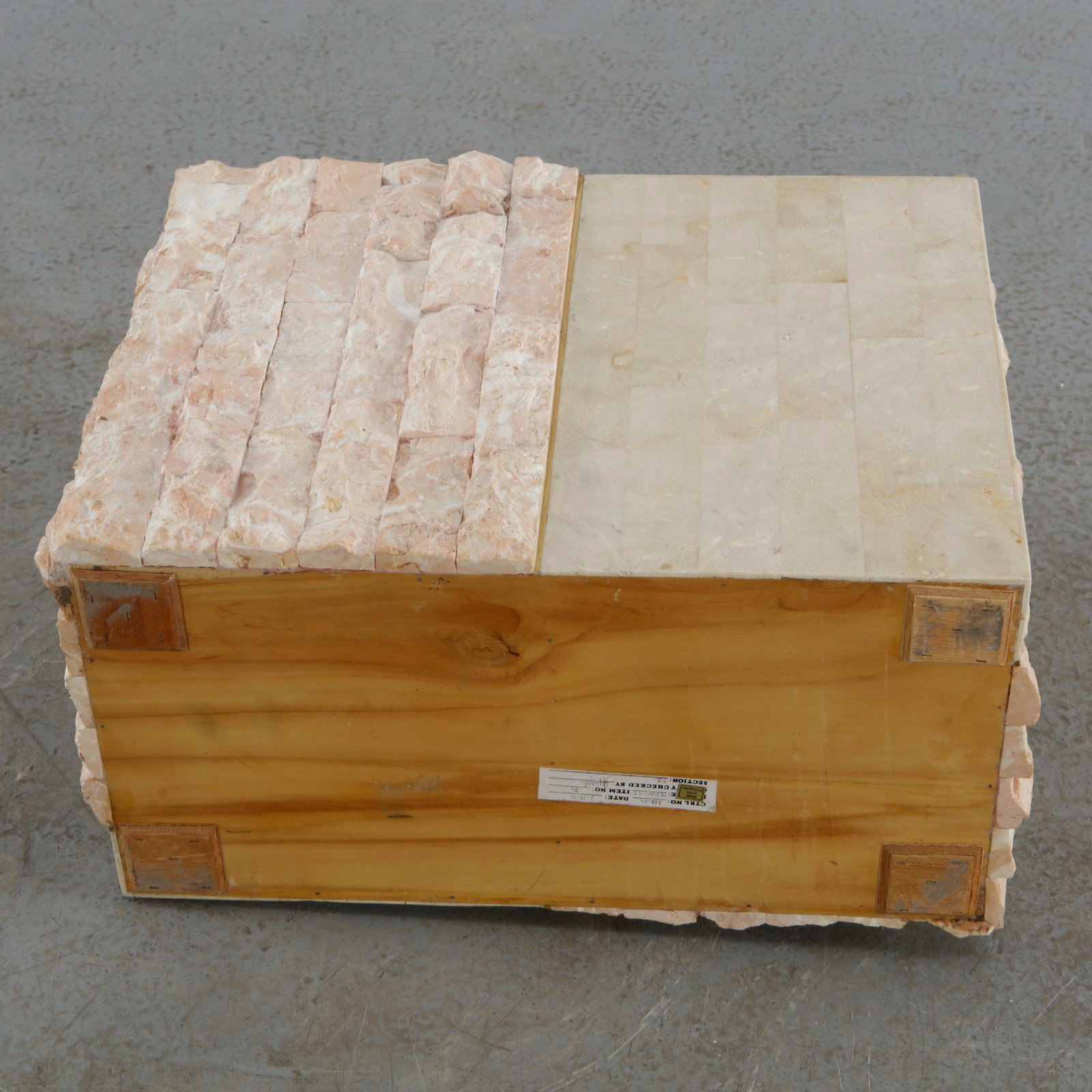 Rectangular Glass Coffee Table with Travertine Base - 14