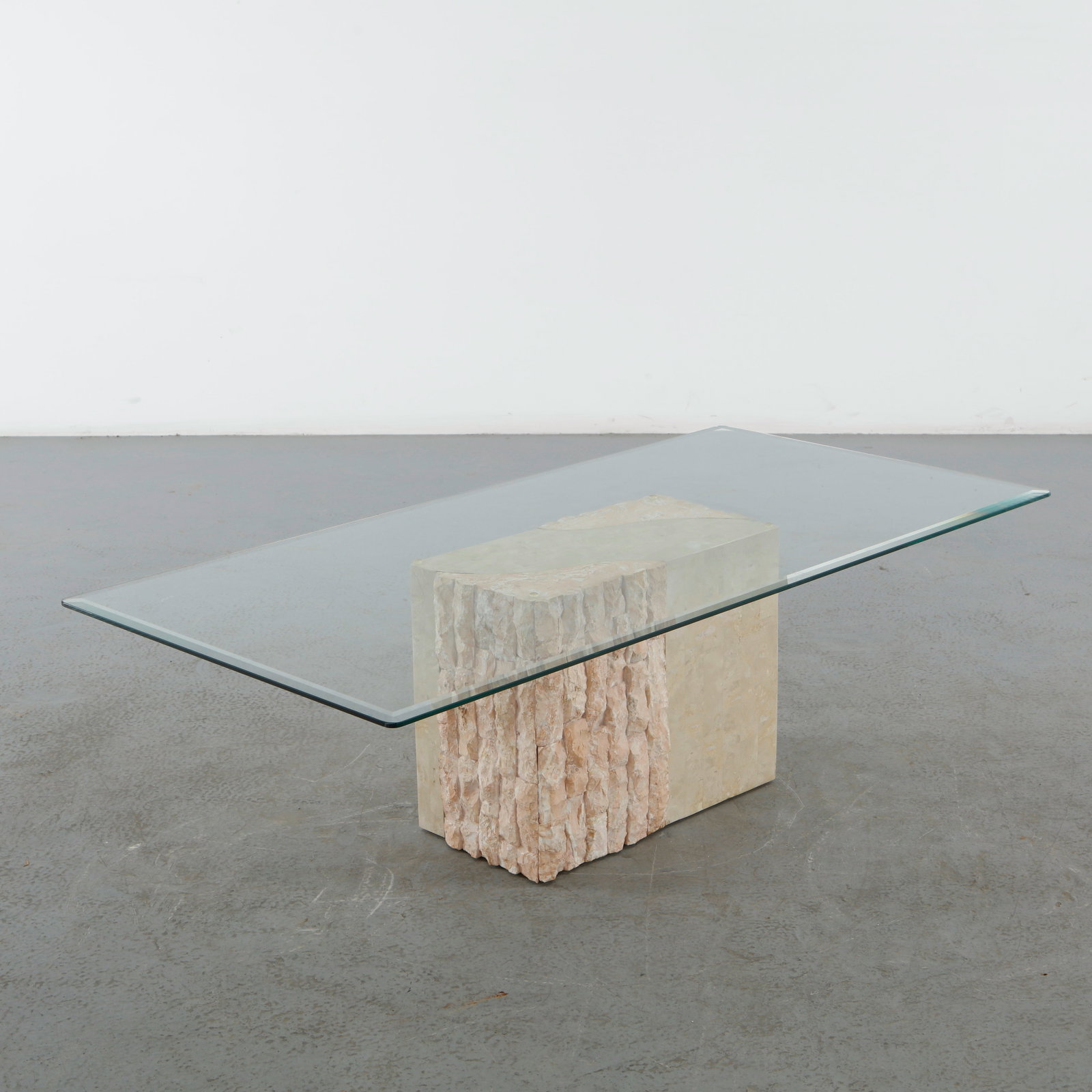 Rectangular Glass Coffee Table with Travertine Base