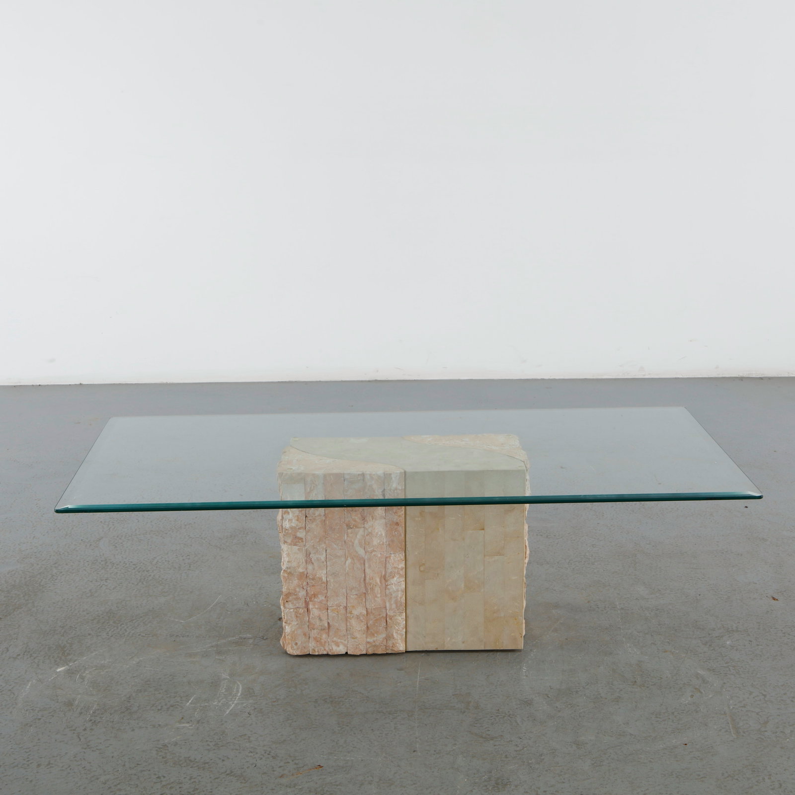 Rectangular Glass Coffee Table with Travertine Base - 2