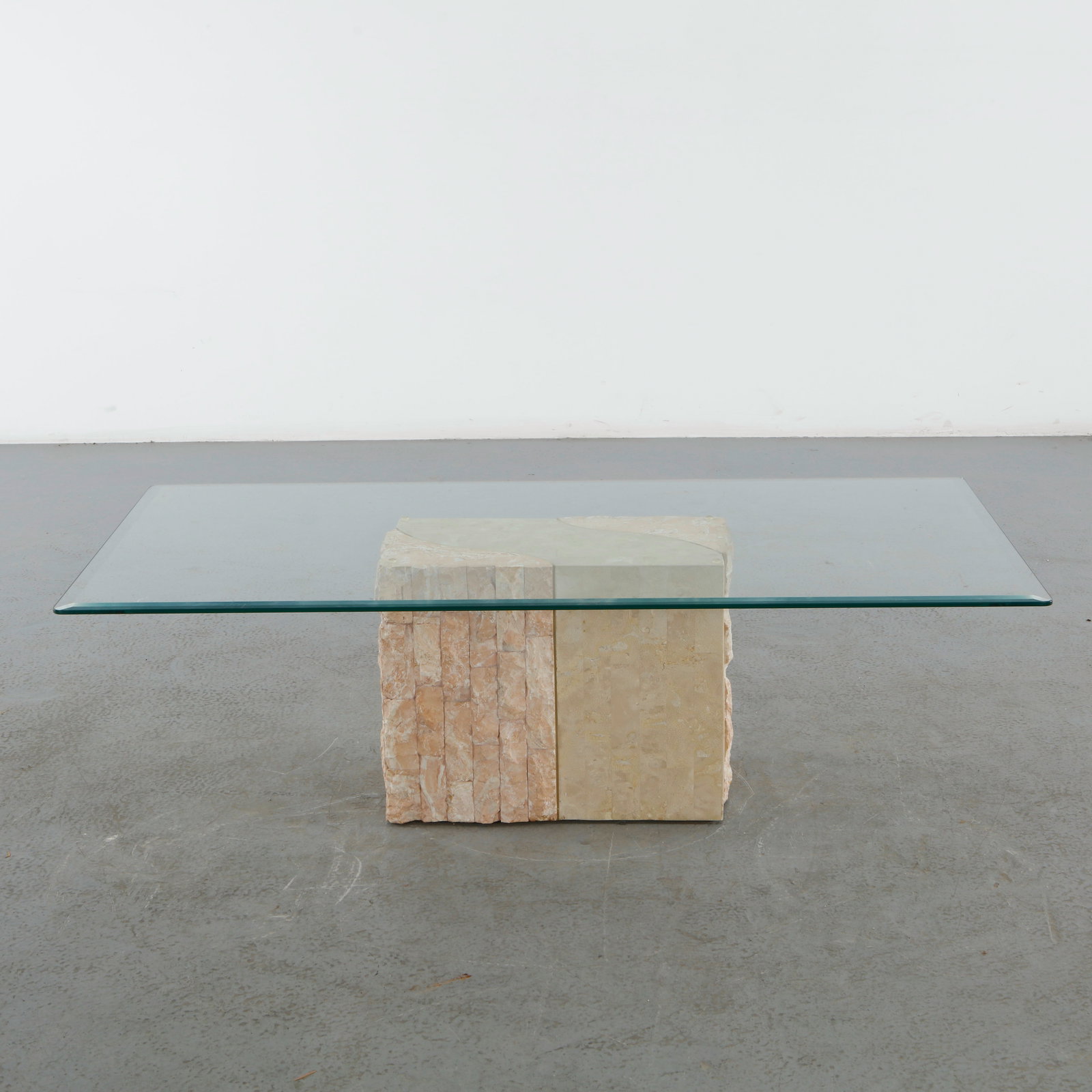 Rectangular Glass Coffee Table with Travertine Base - 5