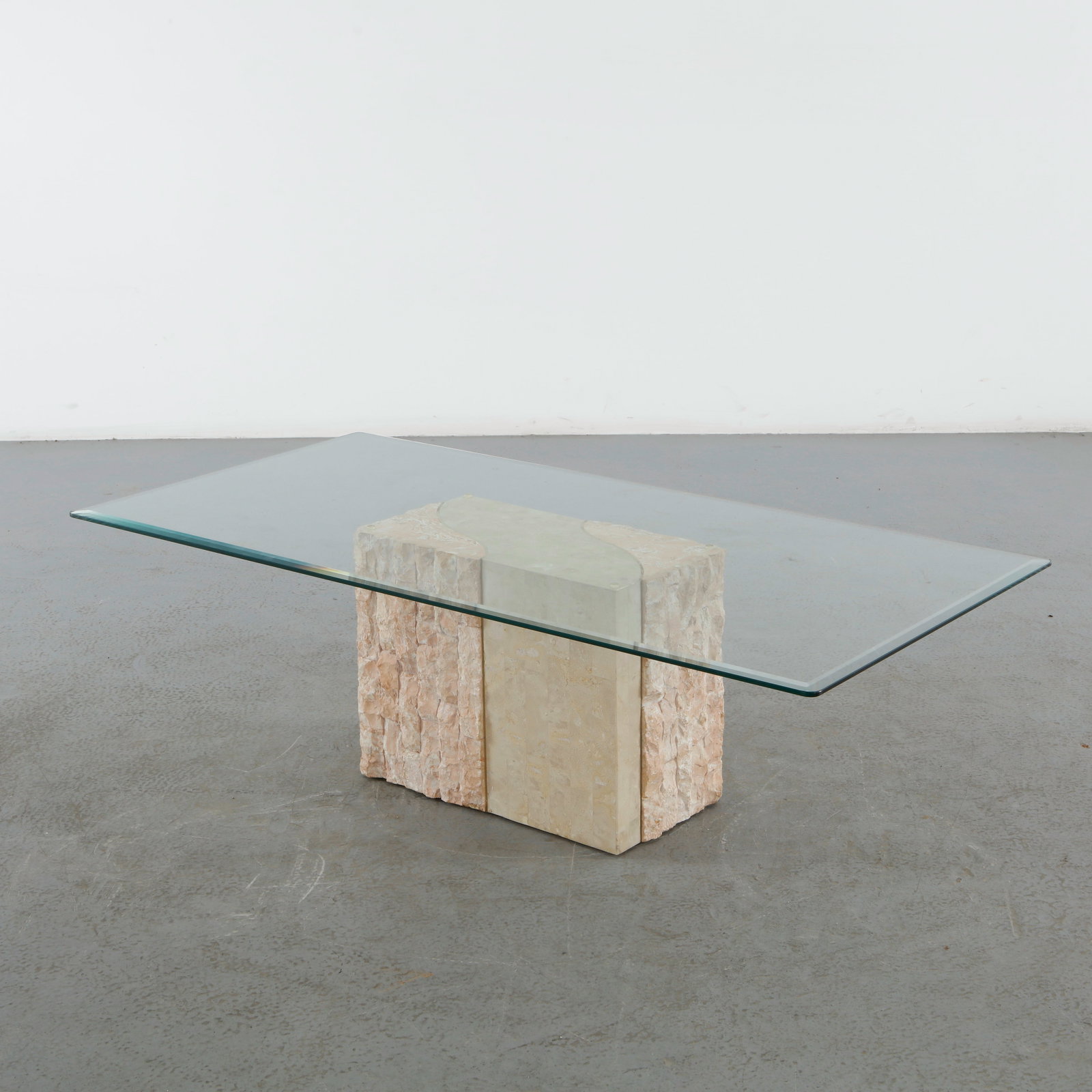 Rectangular Glass Coffee Table with Travertine Base - 6