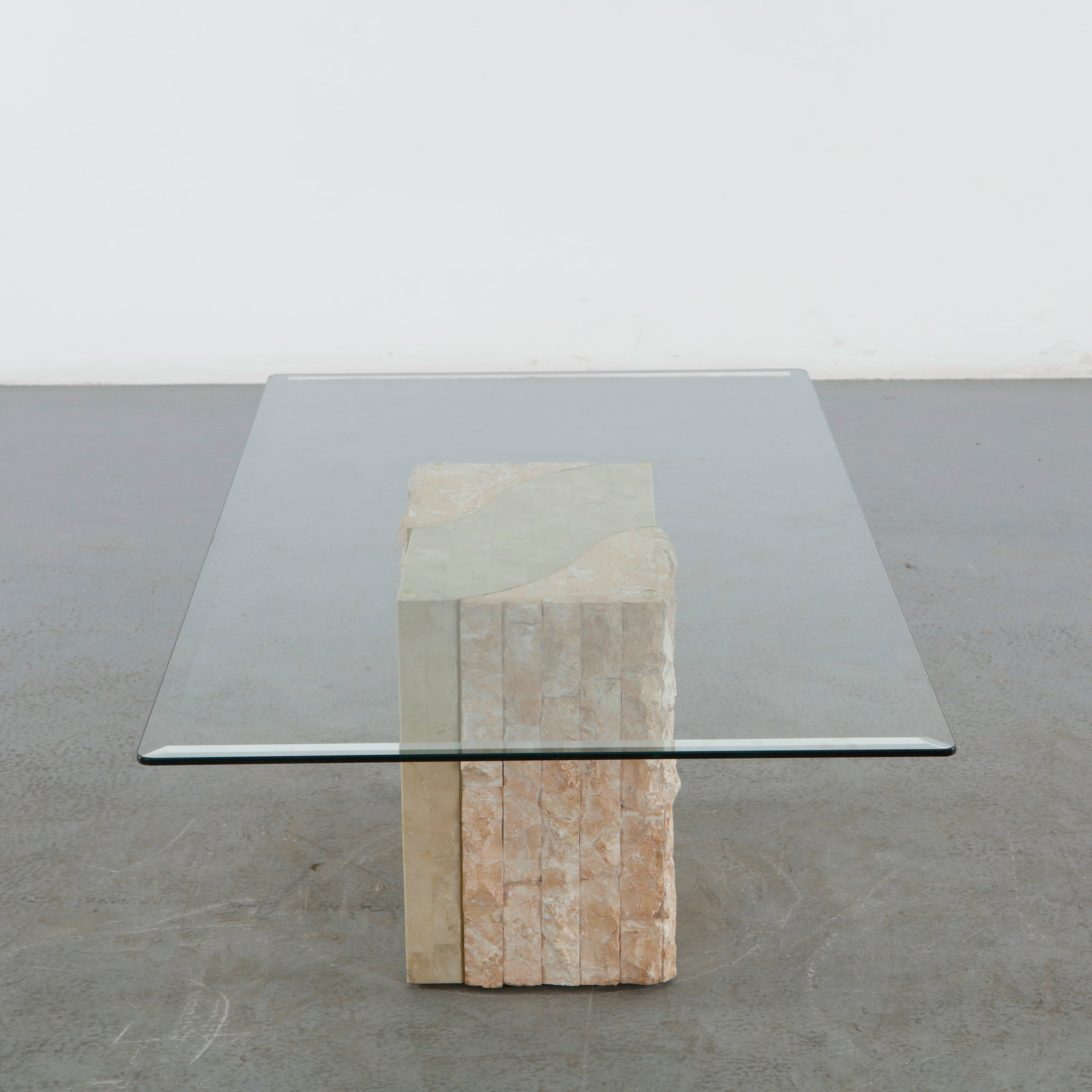 Rectangular Glass Coffee Table with Travertine Base - 7