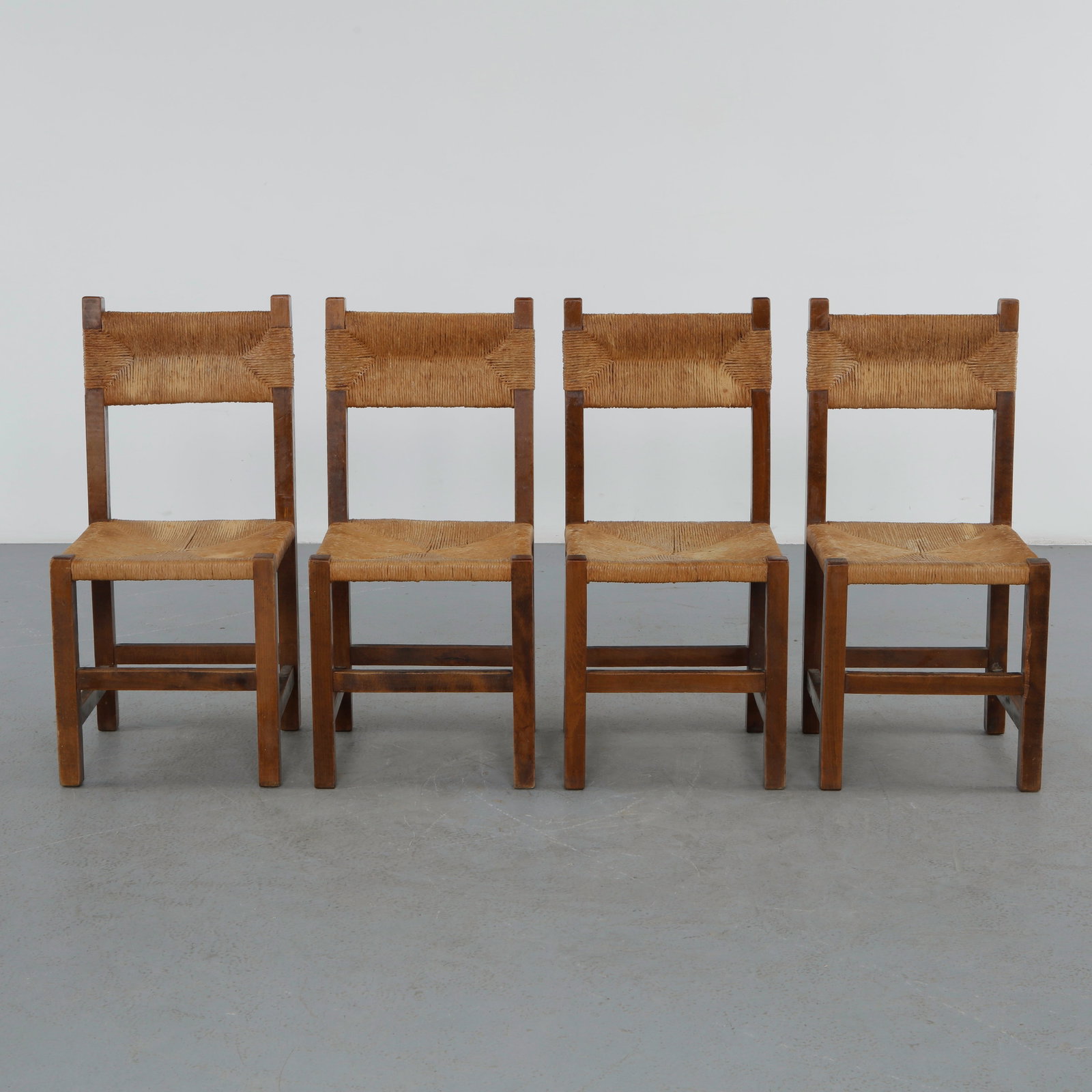 Set of Four Brutalist Rope and Wood Chairs in the style of Pierre Gauthier Delay, 1960s (1 of 20)