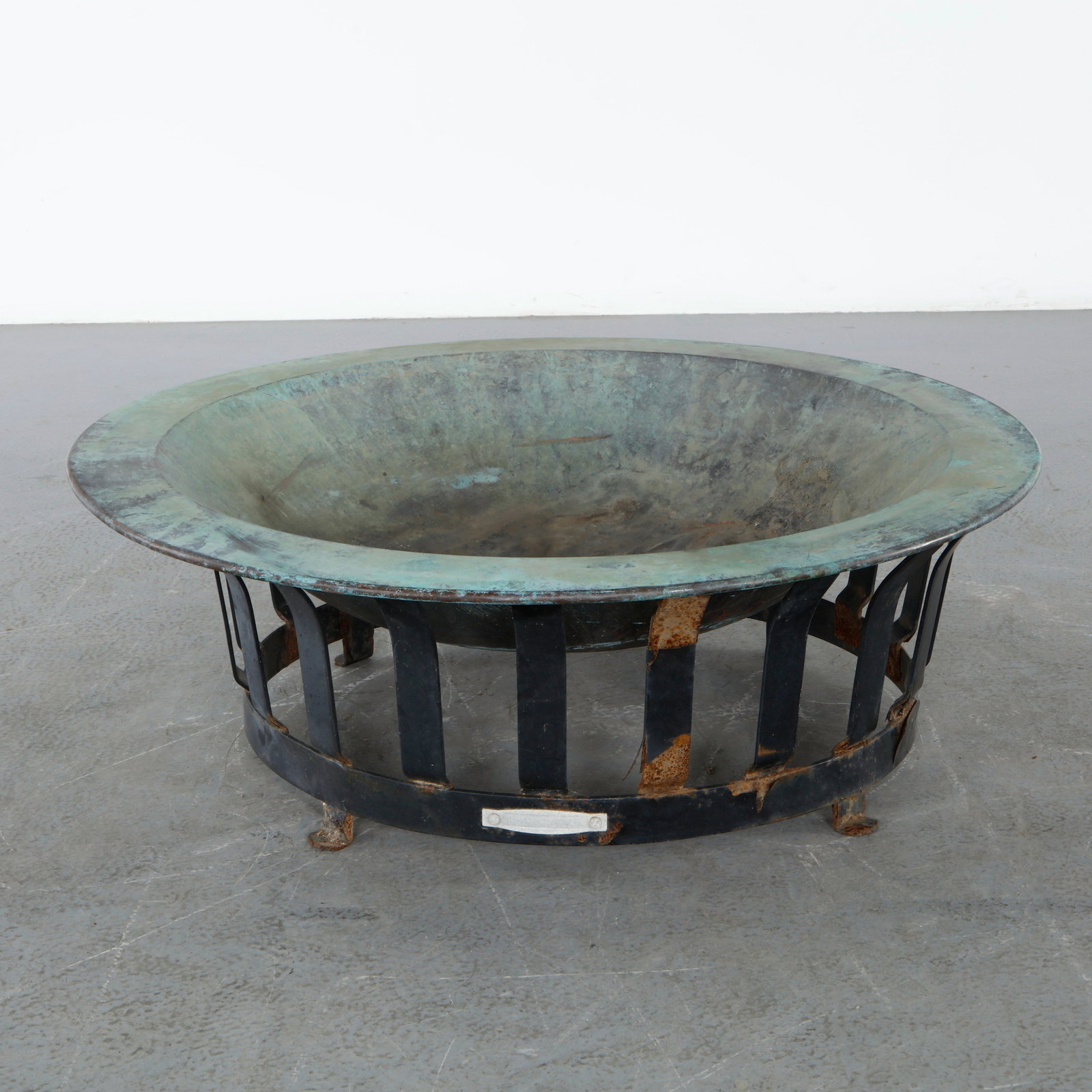 Frontgate, Copper Fire Bowl on Wrought Iron Stand, 1950s (1 of 11)