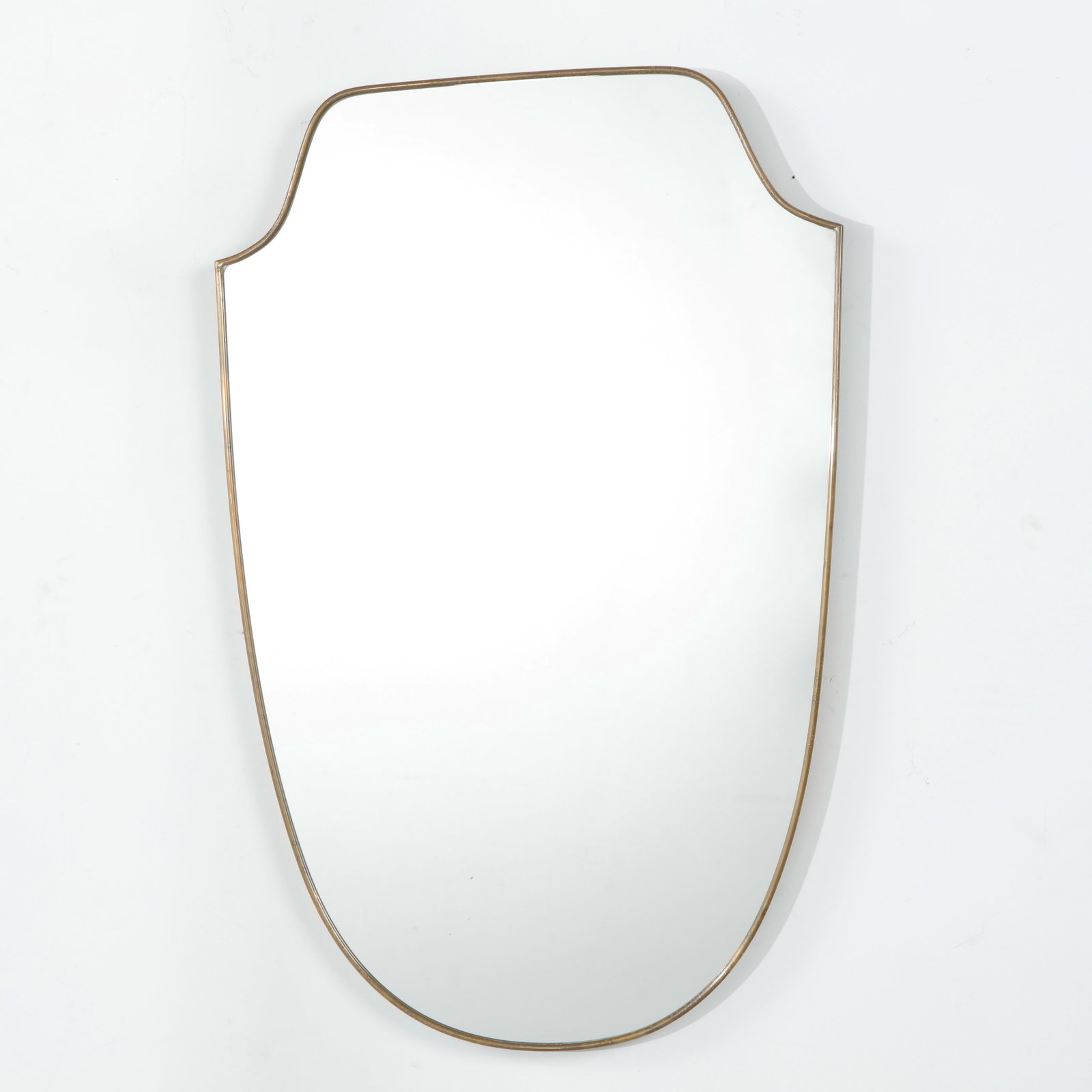 Italian Brass Mirror, Shield Form with Notched Shoulders, 1950s (1 of 6)