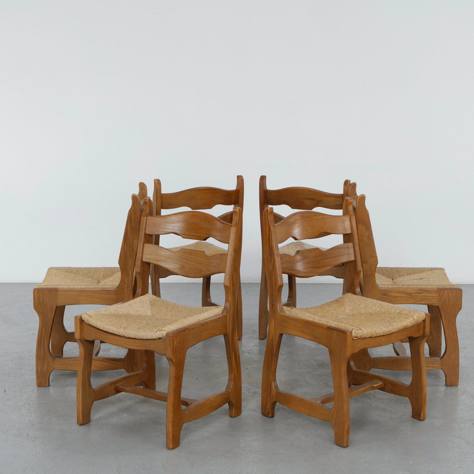 Guillerme and Chambron, Set of Six Wood and Rope Chairs, 1950s (1 of 20)