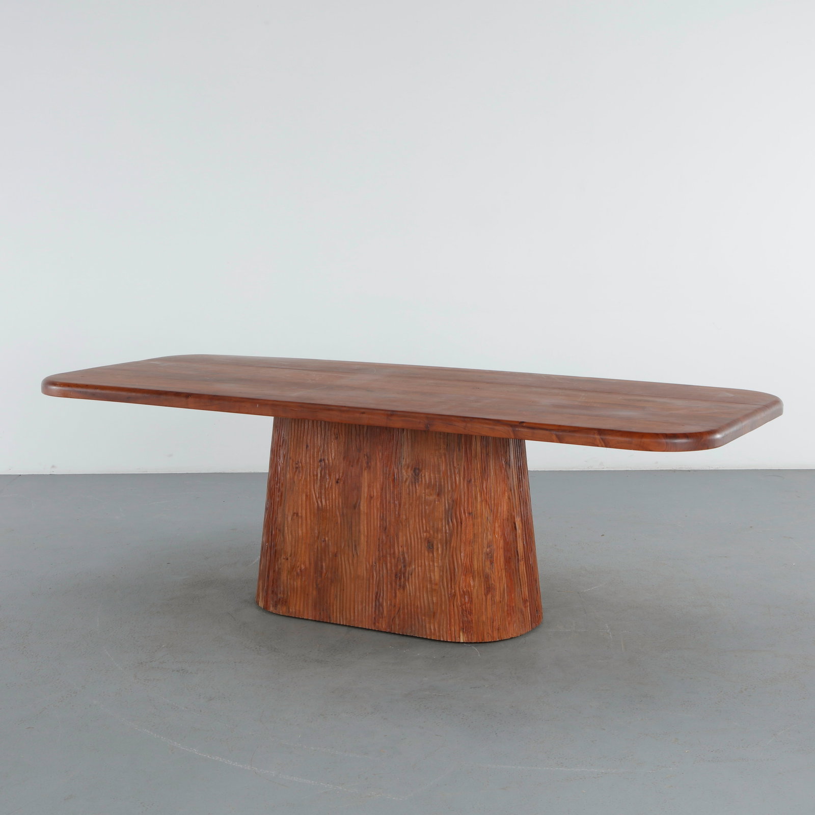 Monumental Solid Acacia Pedestal Dining Table, 1980s (1 of 17)