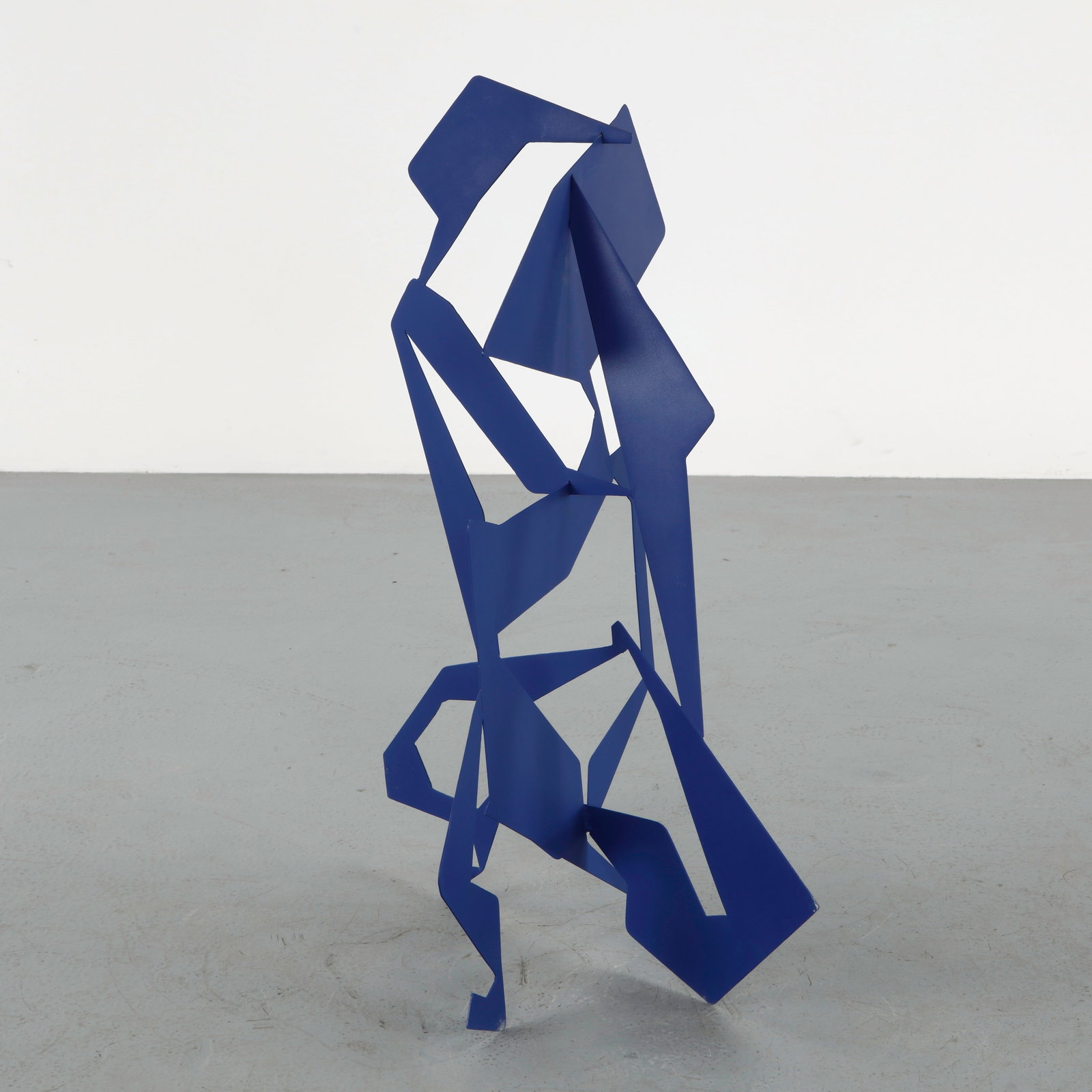 Philippe Makhloof, Metal Sculpture, 1980s: Abstract construction in lacquered metal, combining bold color with angular geometry. A visually engaging piece highlighting the artist mastery of form and spatial composition.Height: 34 in. Length: 2