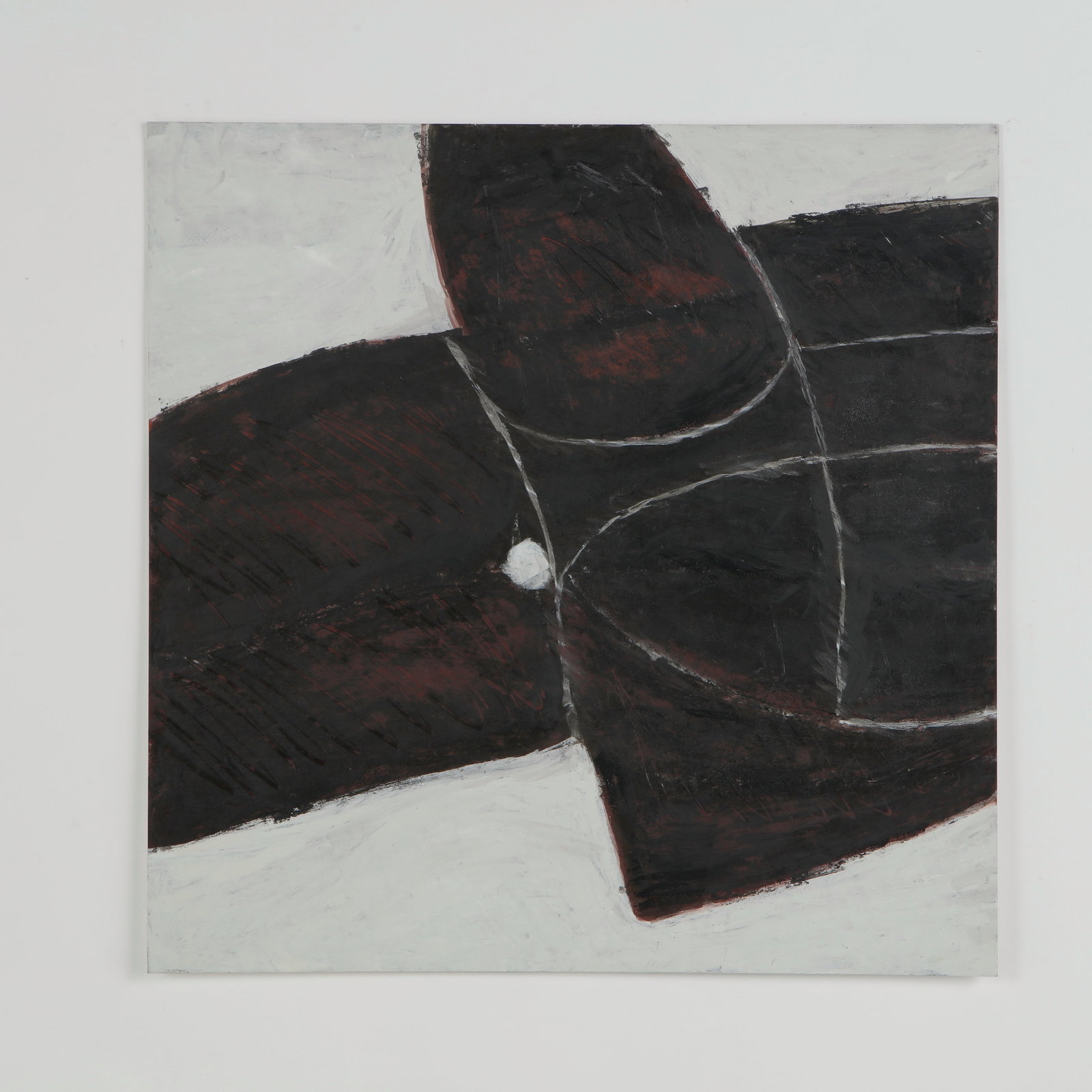 Maurice Perrenoud, Oil on Illustration Board, 1960s: Rendered in oil on illustration board, this work presents sweeping curved forms articulated by incised lines and tonal shifts. The composition conveys both weight and movement. A refined example of