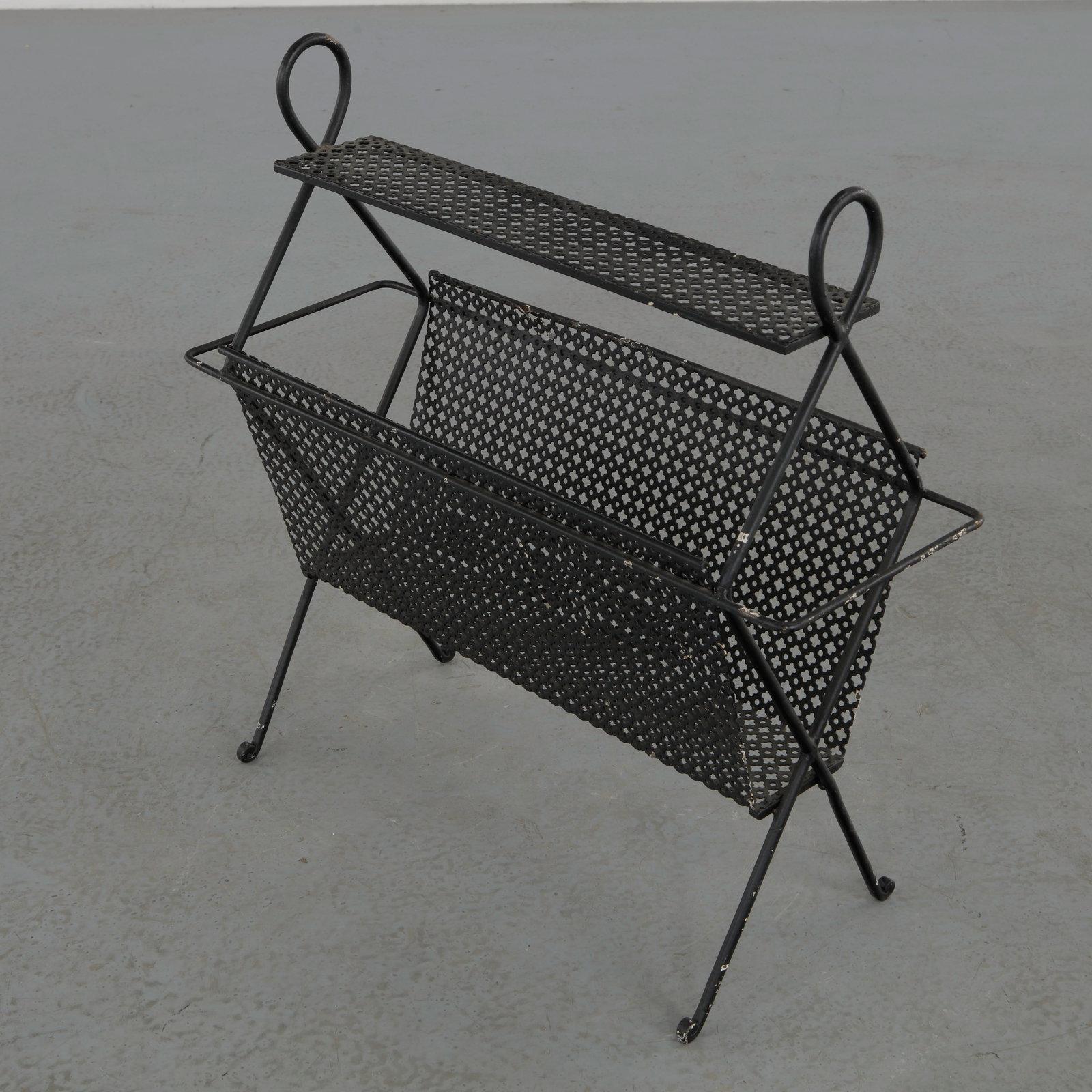 Mathieu Mategot, Perforated Black Metal Magazine Rack, 1950s (1 of 14)