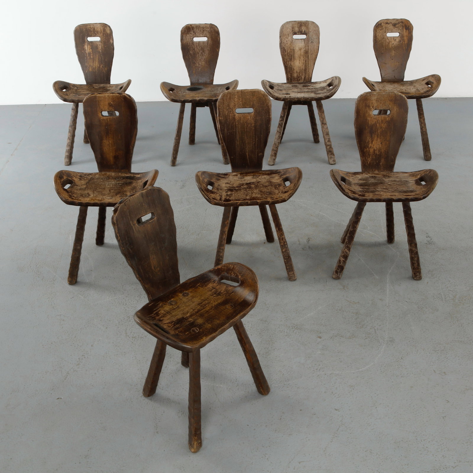 Set of Eight Brutalist Wood Chairs, 1950s (1 of 20)
