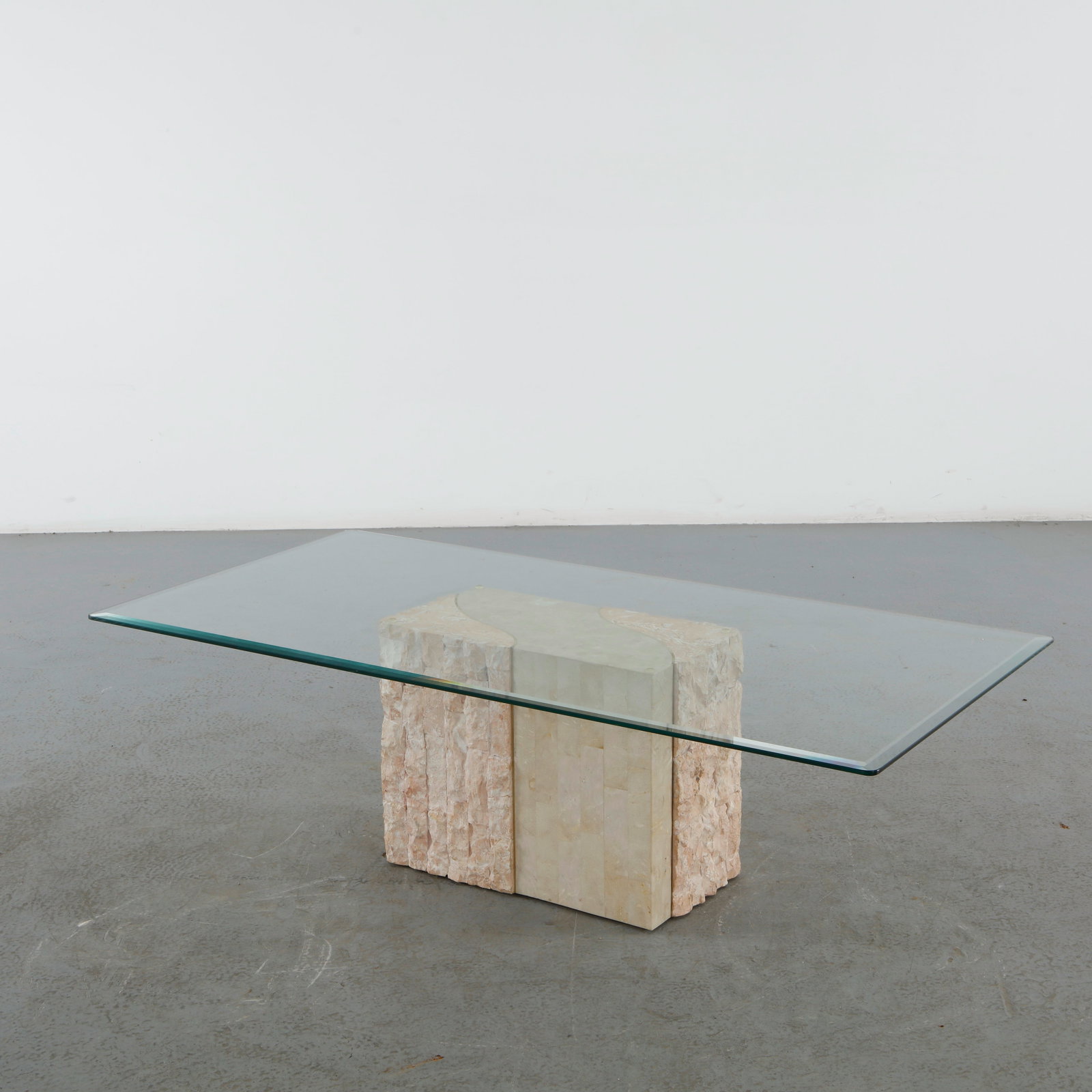 Rectangular Glass Coffee Table with Travertine Base - 3