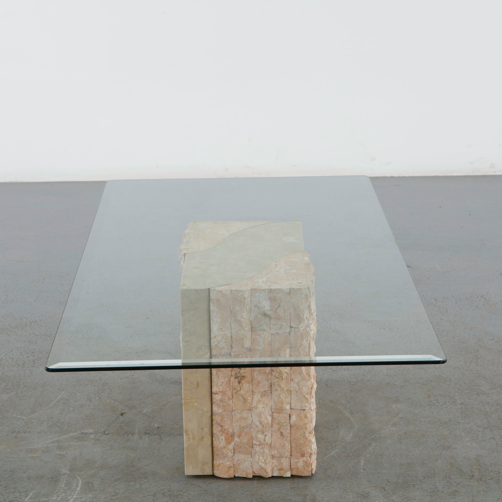 Rectangular Glass Coffee Table with Travertine Base - 4