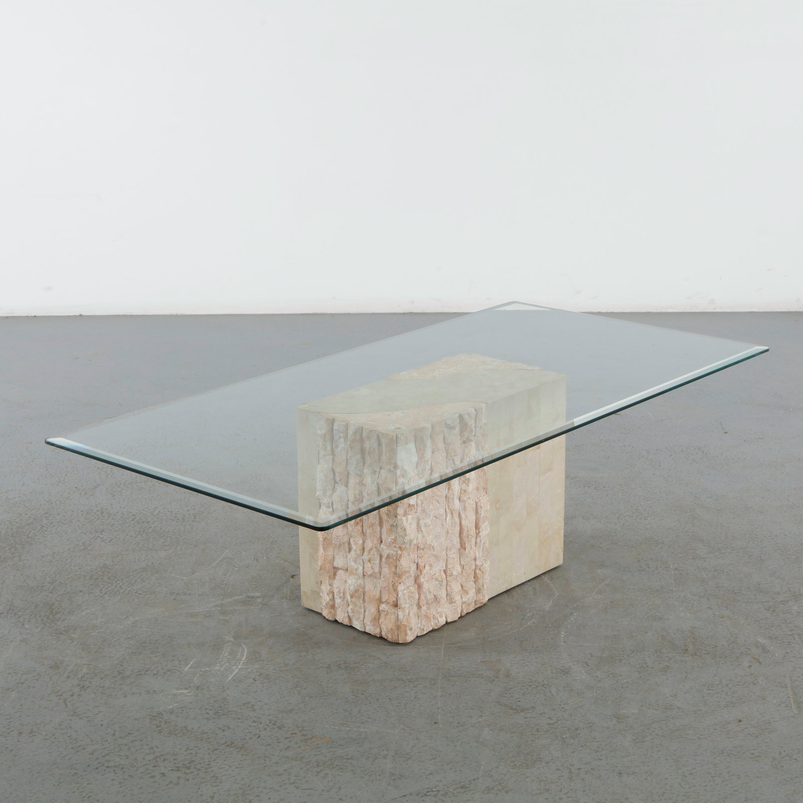 Rectangular Glass Coffee Table with Travertine Base - 8