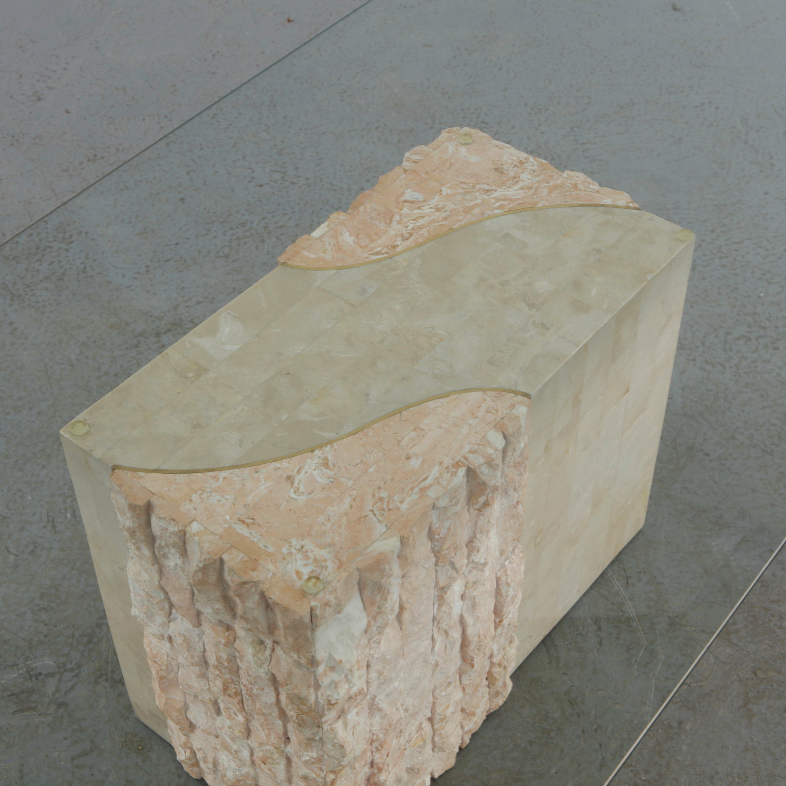 Rectangular Glass Coffee Table with Travertine Base - 9
