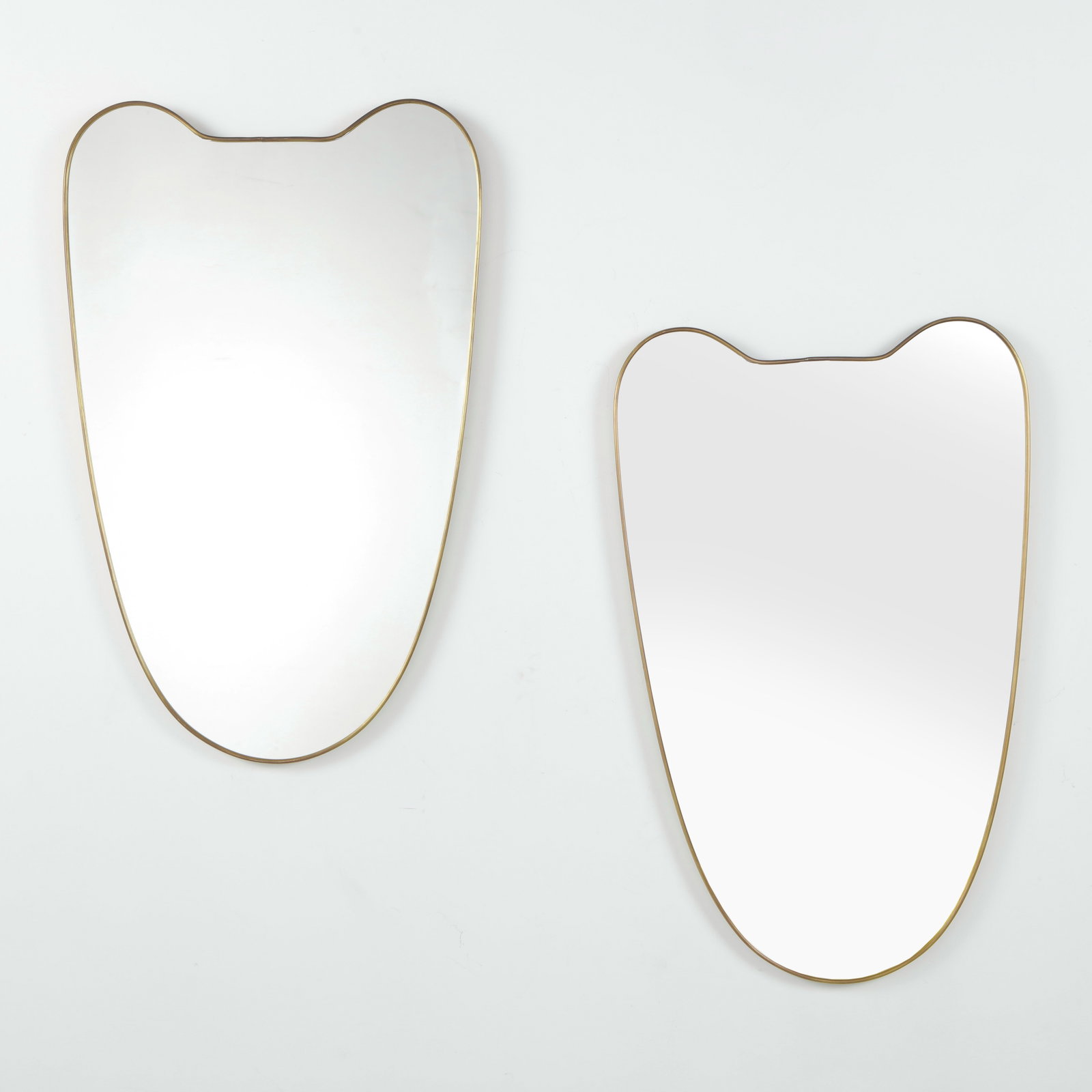 Pair of Italian Brass Mirrors, Notched Shield Form, 1950s (1 of 7)