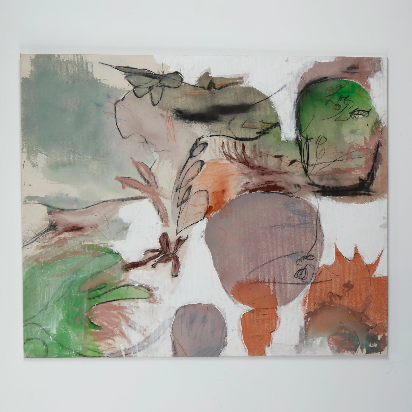 James Mountford, Acrylic, Charcoal and Pastel on Canvas: A lyrical abstract work by James Mountford featuring layered fields of color, fluid linework, and expressive charcoal accents. The composition balances spontaneity and structure, resulting in a refine
