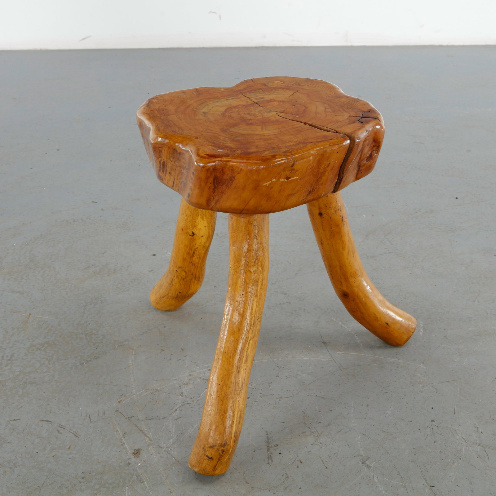 Brutalist Solid Wood Stool, 1960s - 2