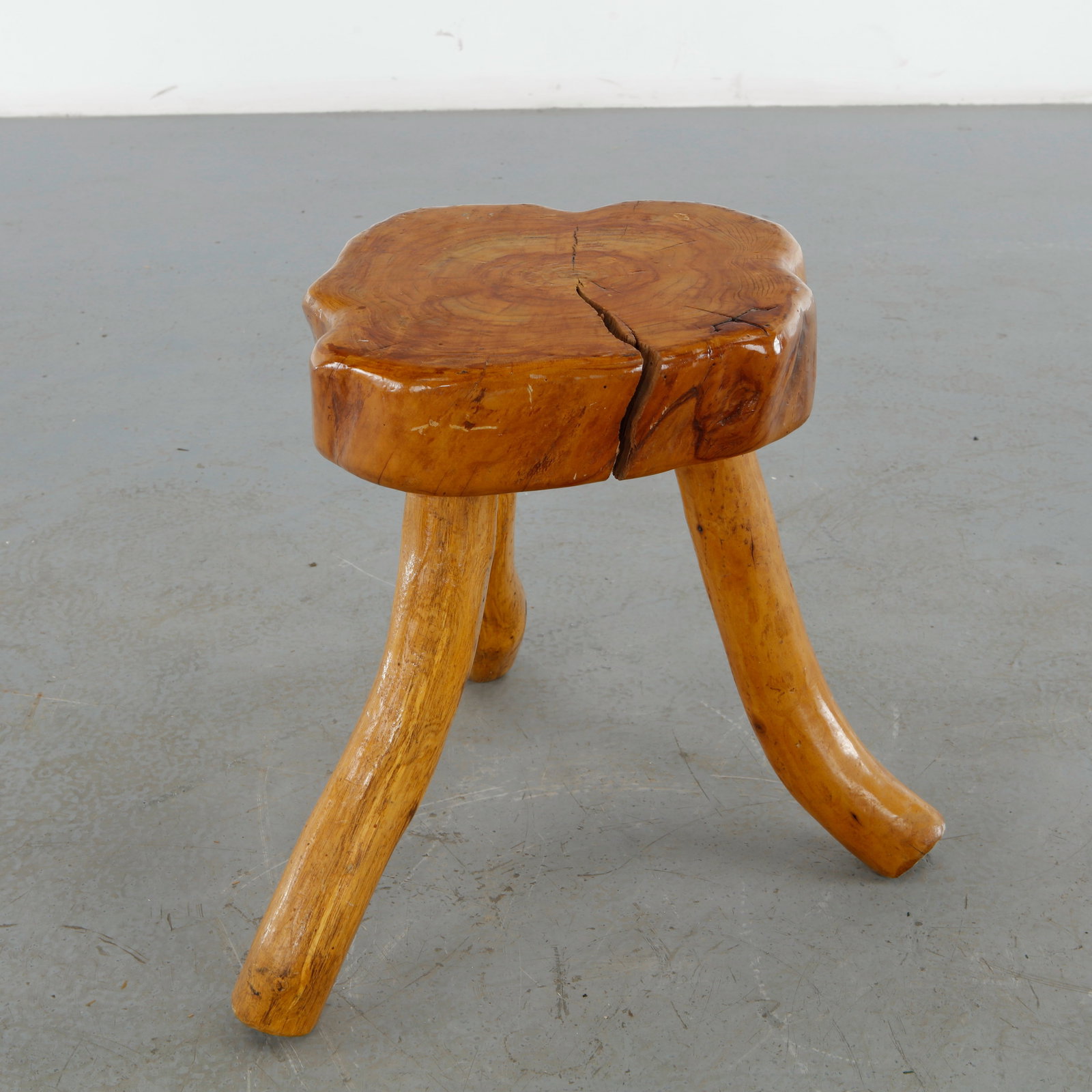 Brutalist Solid Wood Stool, 1960s - 3