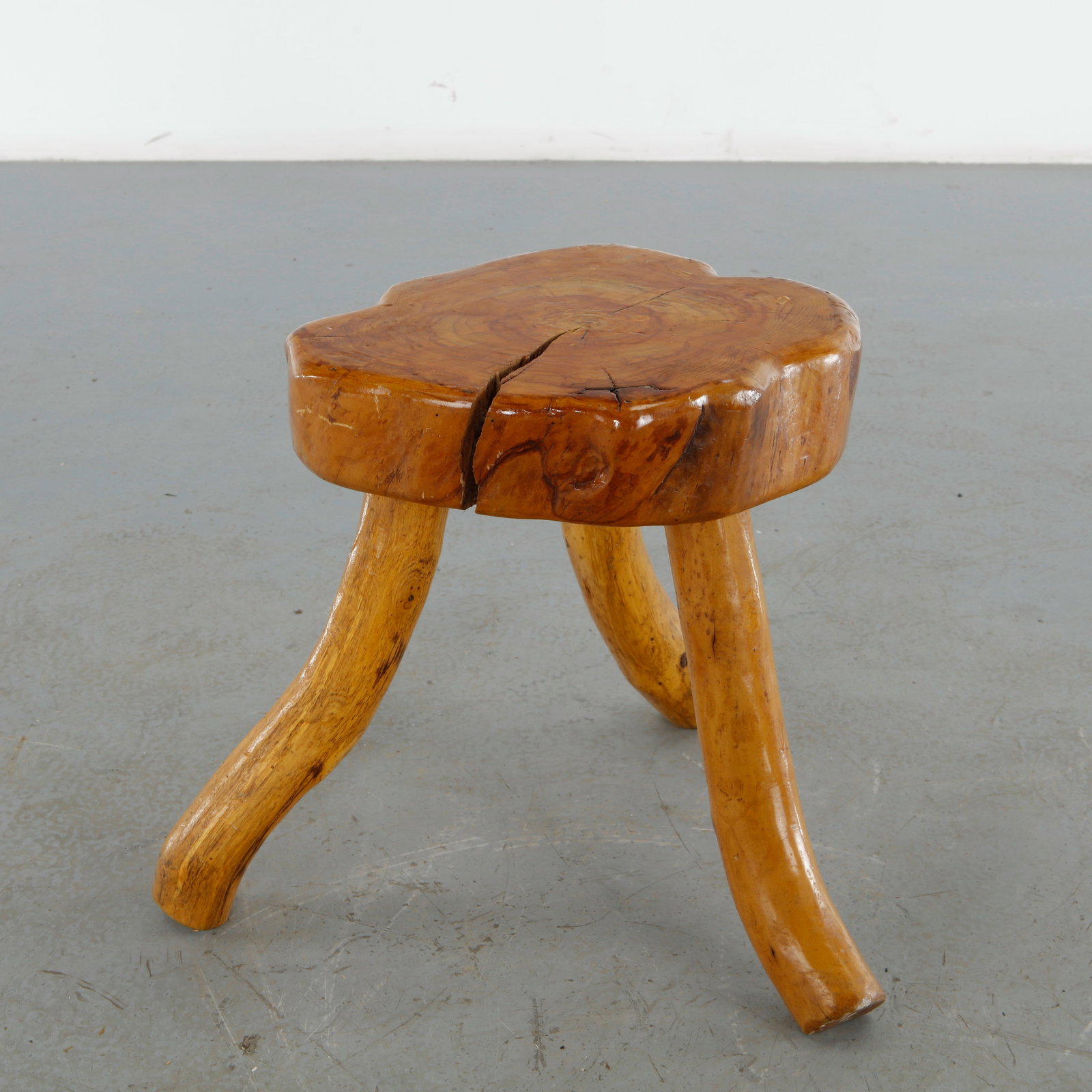 Brutalist Solid Wood Stool, 1960s - 4