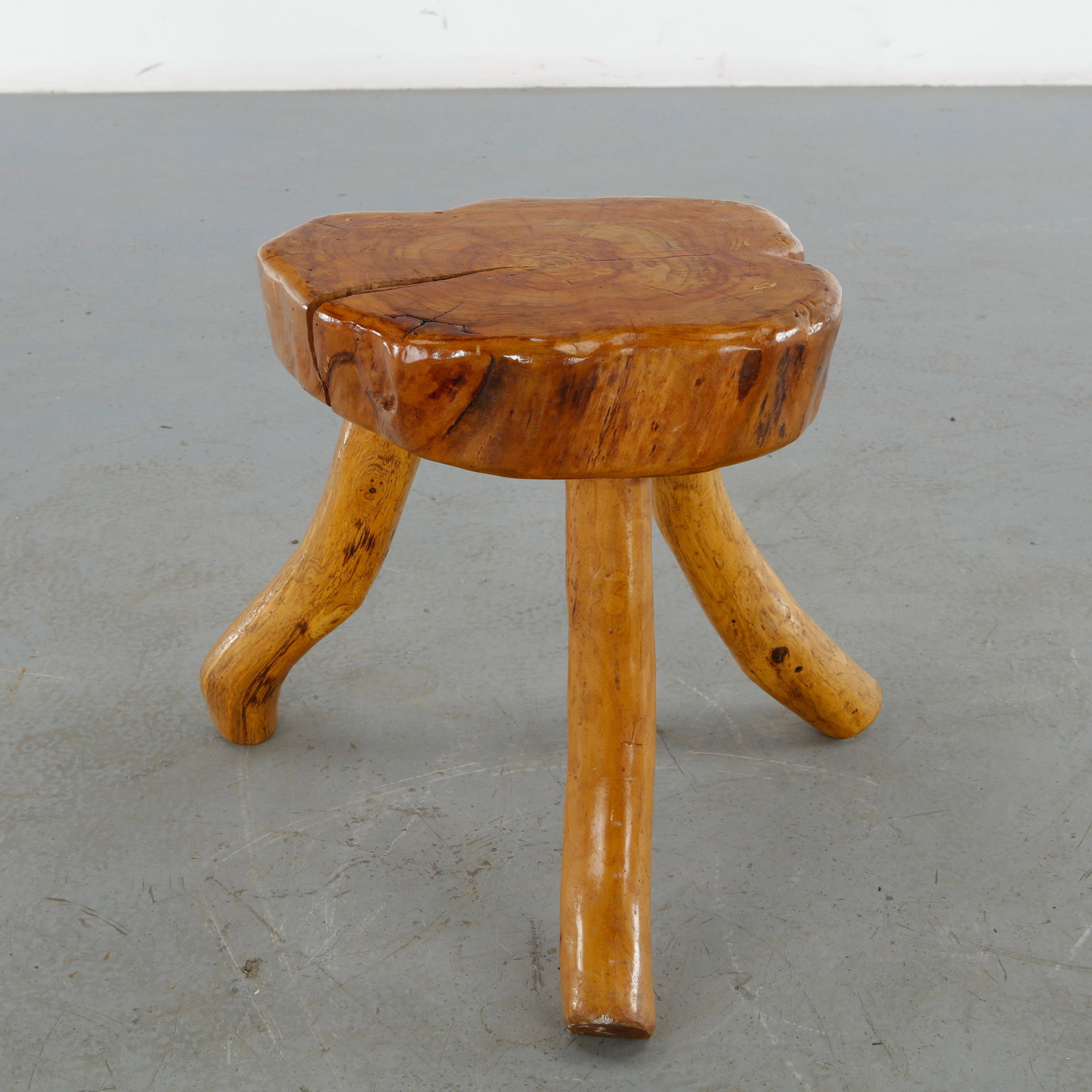 Brutalist Solid Wood Stool, 1960s - 5