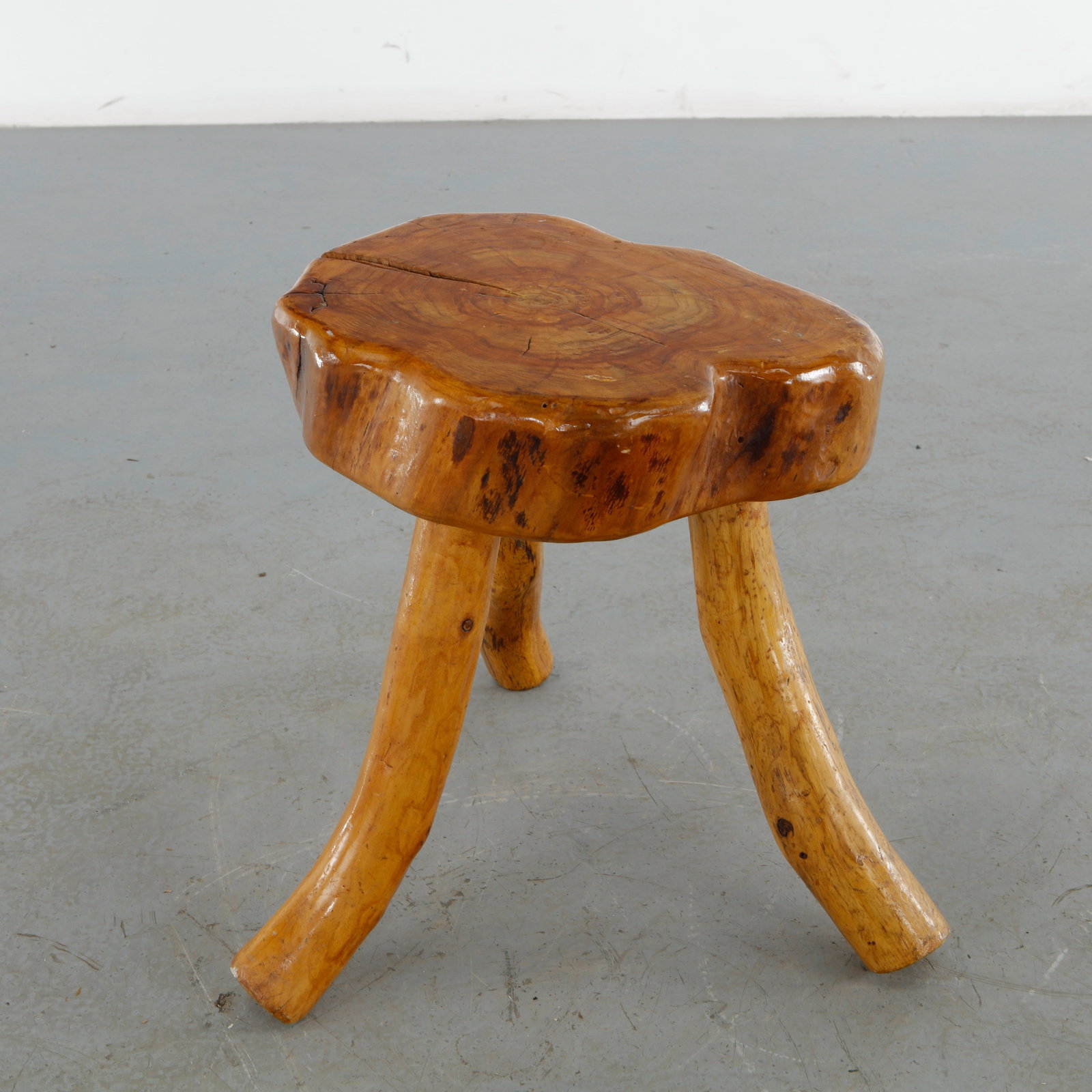 Brutalist Solid Wood Stool, 1960s - 6