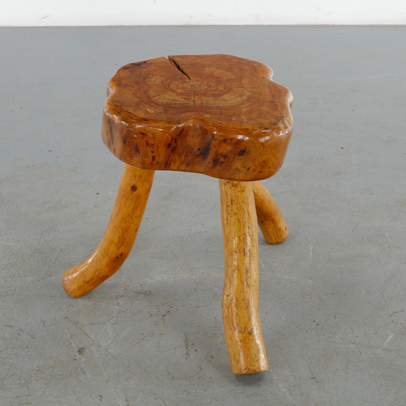 Brutalist Solid Wood Stool, 1960s - 7