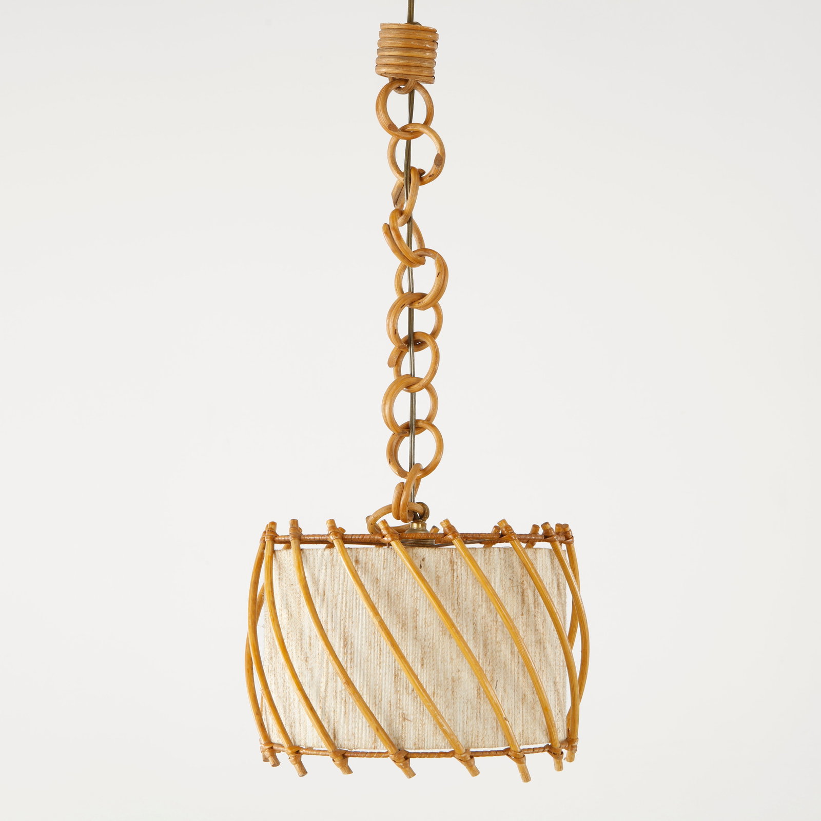 Louis Sognot, Cylindrical Bamboo Pendant Light, France, 1950s (1 of 12)