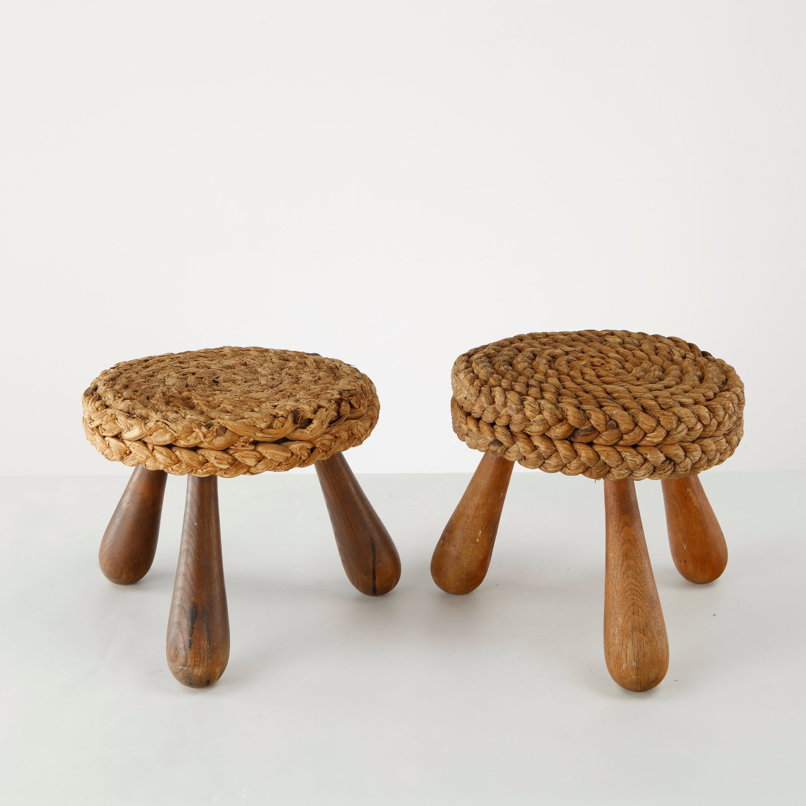 Audoux Minet, Pair of Wood and Rope Stools, France, 1960s (1 of 11)