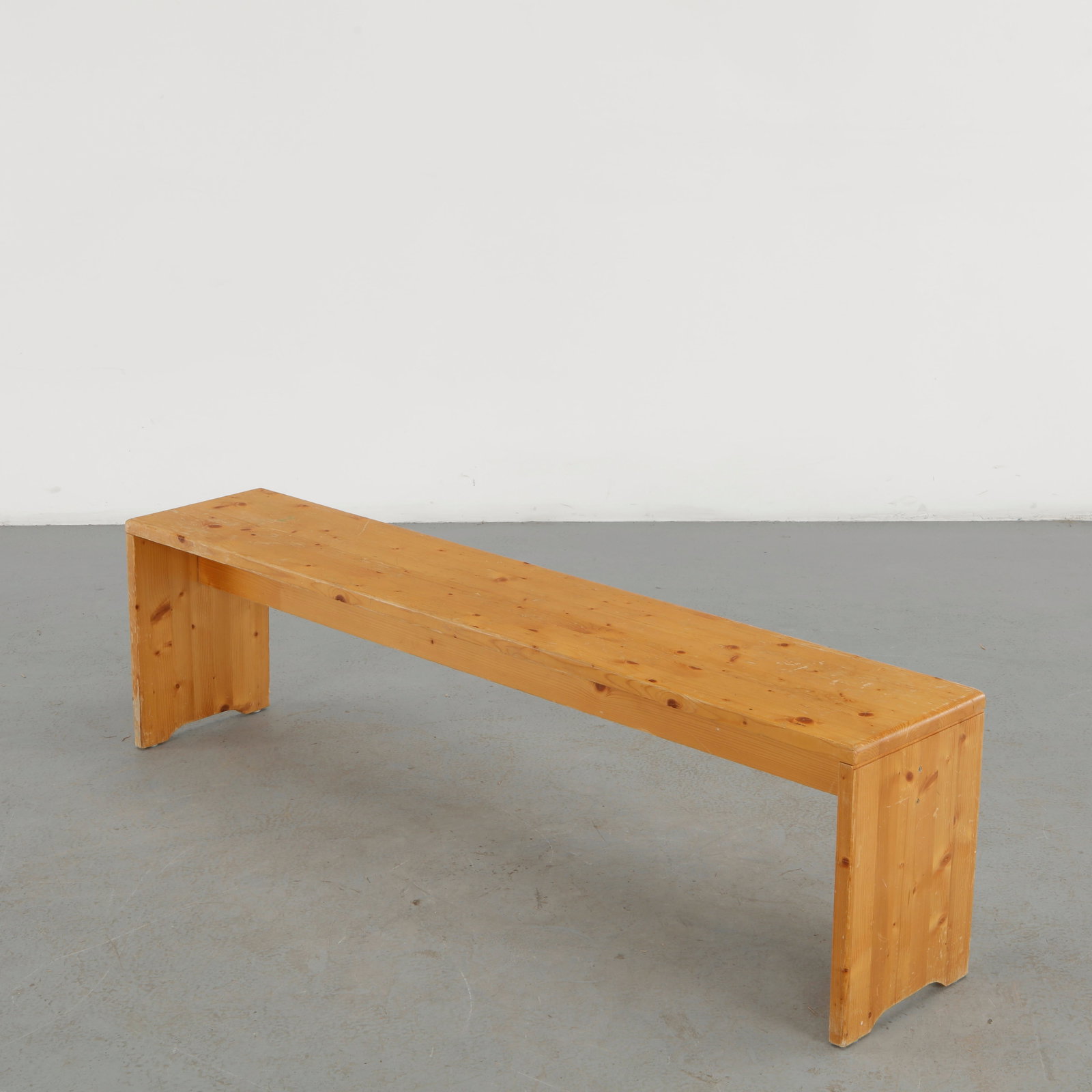 Charlotte Perriand for Les Arcs 1600, Pine Bench, 1960s: Pine Bench designed by acclaimed architect and designer Charlotte Perriand for the Les Arcs Ski Resort in France Savoy Alps. Height: 17 in. Length: 65 in. Width: 12 in.