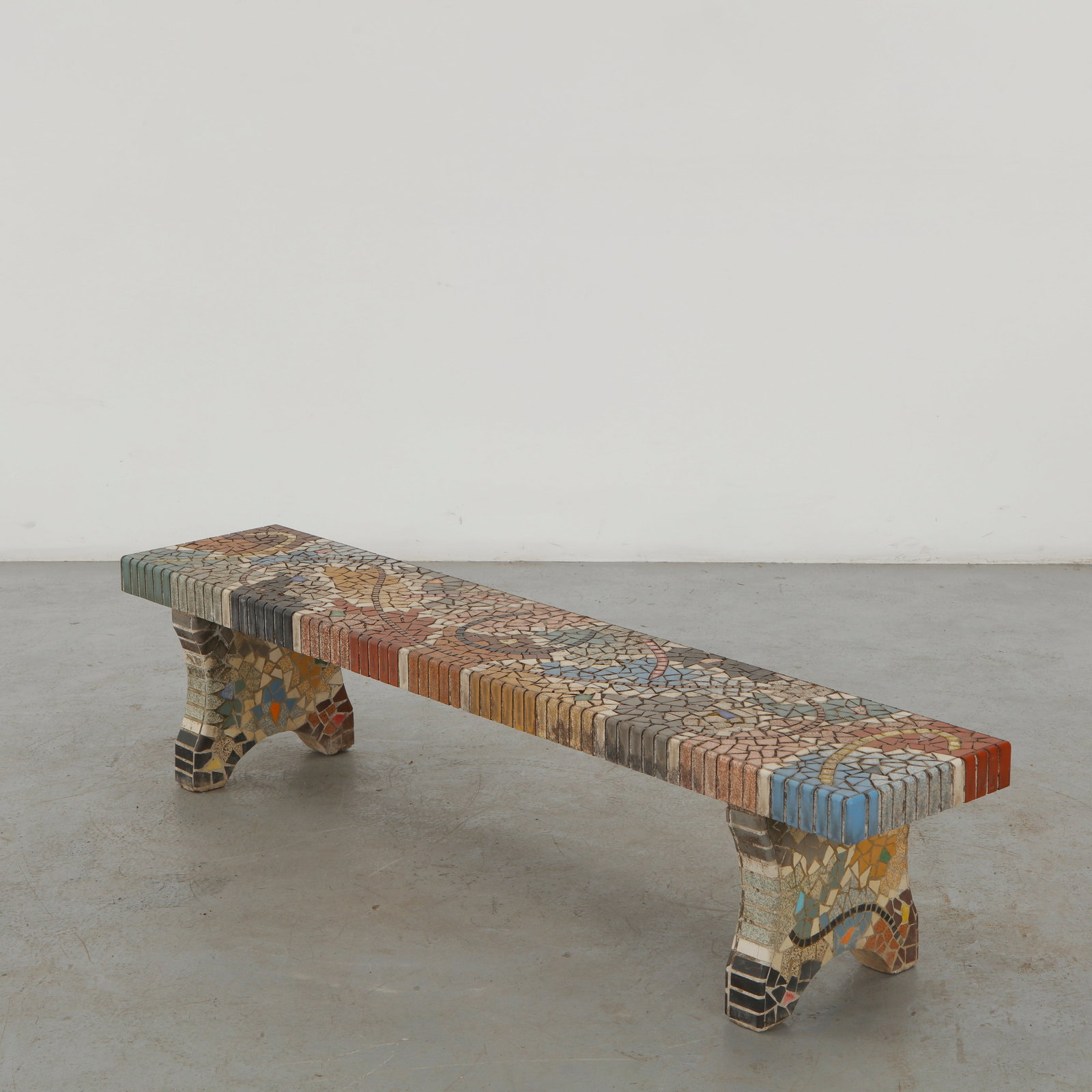 Mosaic Bench with Serpentine Inlay, 1960s (1 of 14)