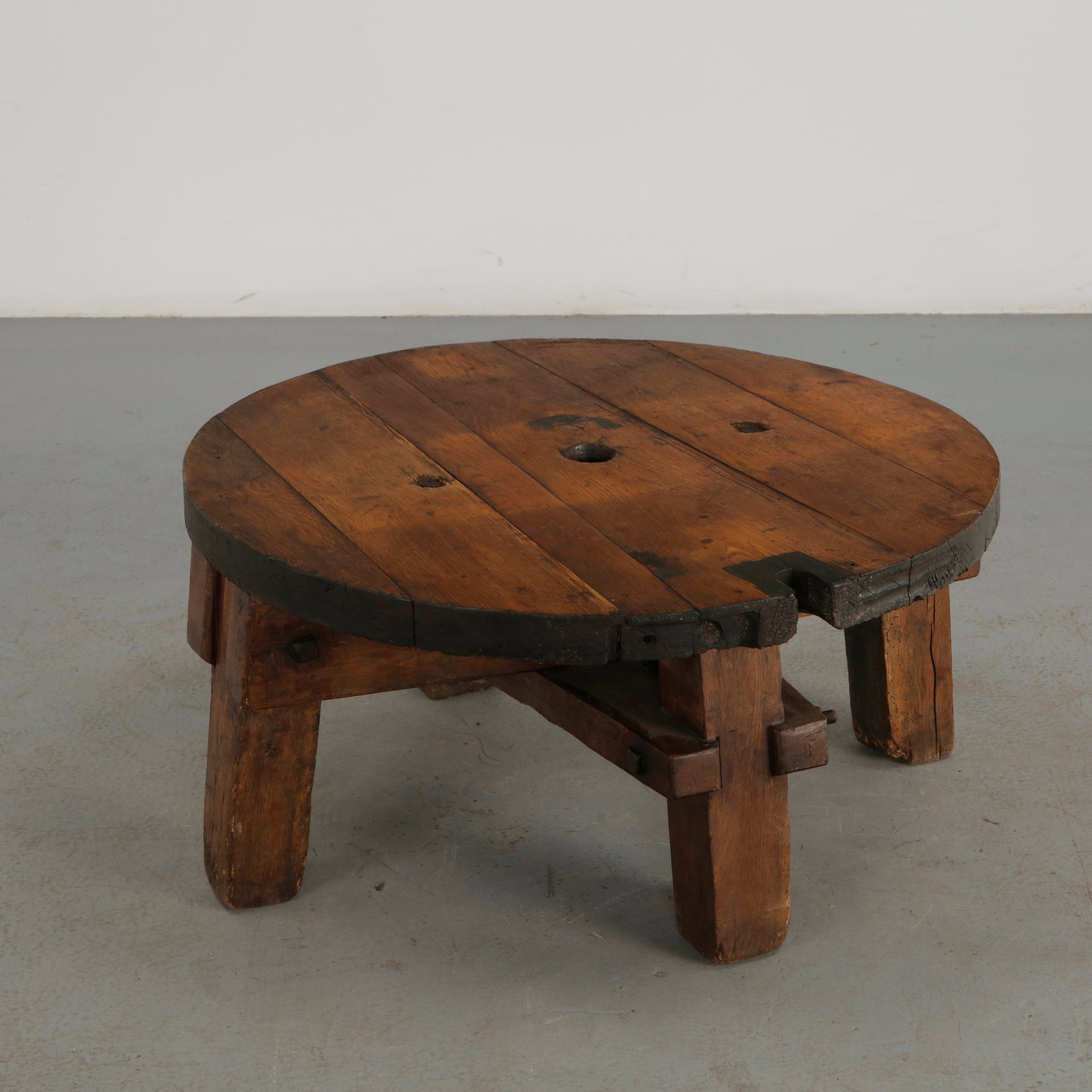 Brutalist Reclaimed Wood Round Coffee Table, 1960s (1 of 10)