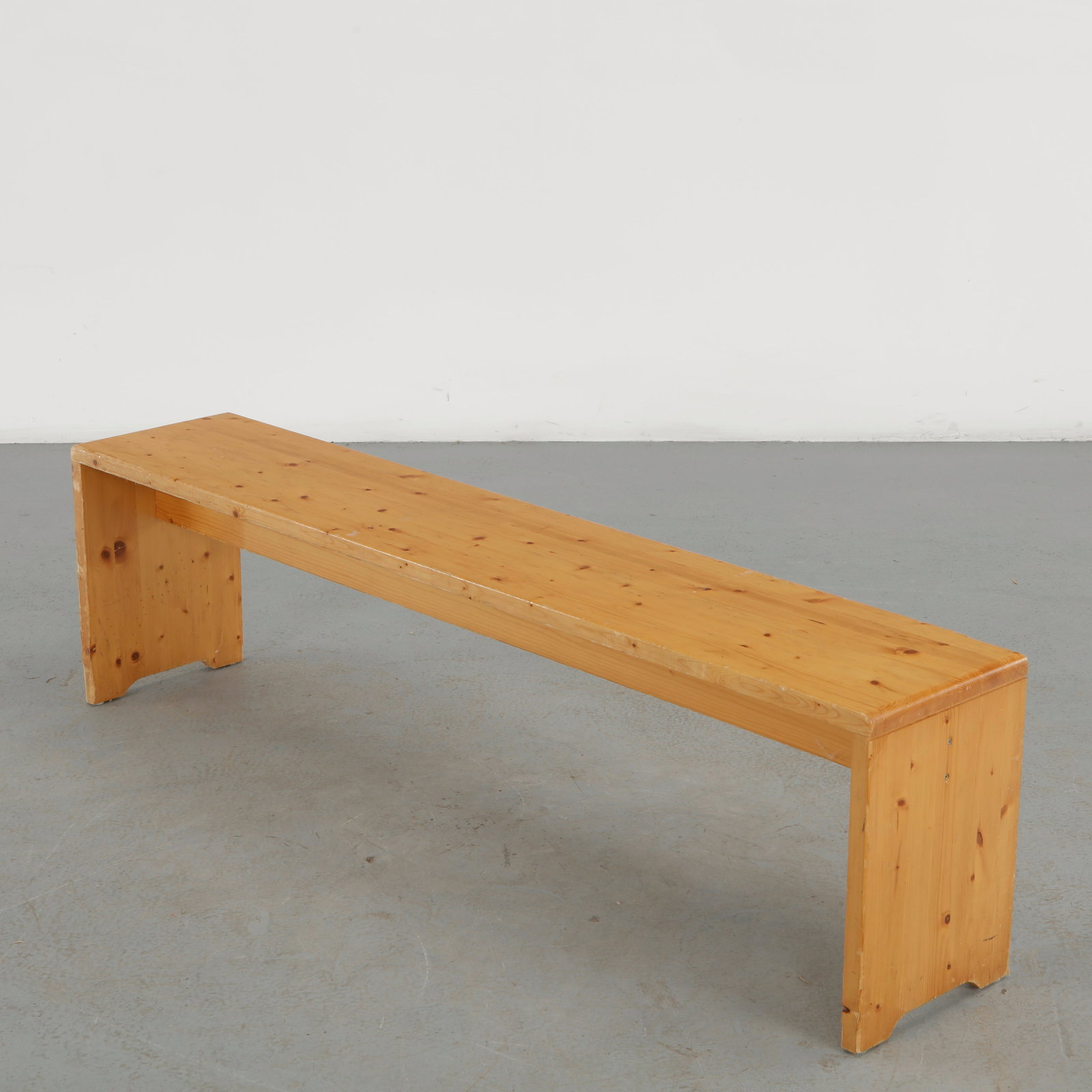 Charlotte Perriand for Les Arcs 1600, Pine Bench, 1960s: Pine Bench designed by acclaimed architect and designer Charlotte Perriand for the Les Arcs Ski Resort in France Savoy Alps. Height: 17 in. Length: 65 in. Width: 12 in.
